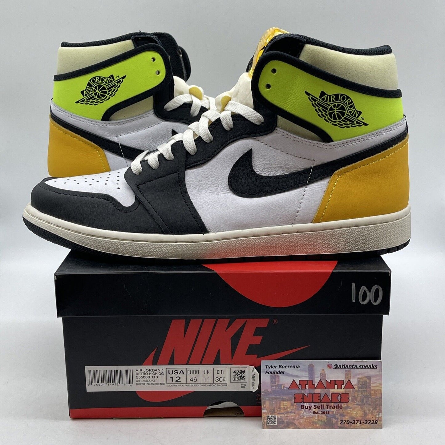 Size 12 - Jordan 1 Retro High OG Volt White Black Yellow Green (555088-118)