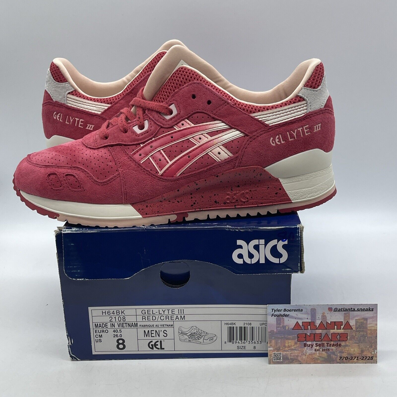 Size 8 - ASICS Gel Lyte 3 Strawberry & Cream Red Suede White Leather (H64BK2108)