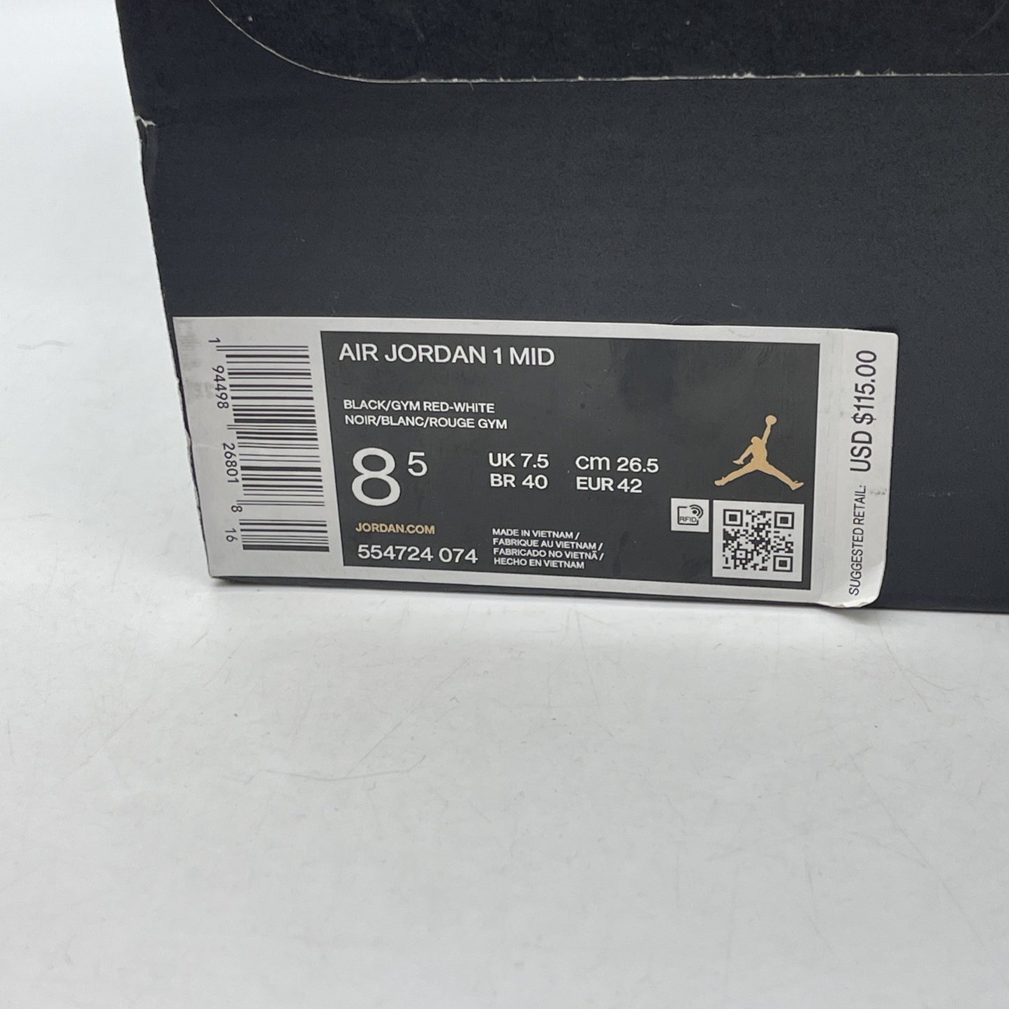 Size 8.5 - Jordan 1 Mid Banned Red Black Leather (554724-074)