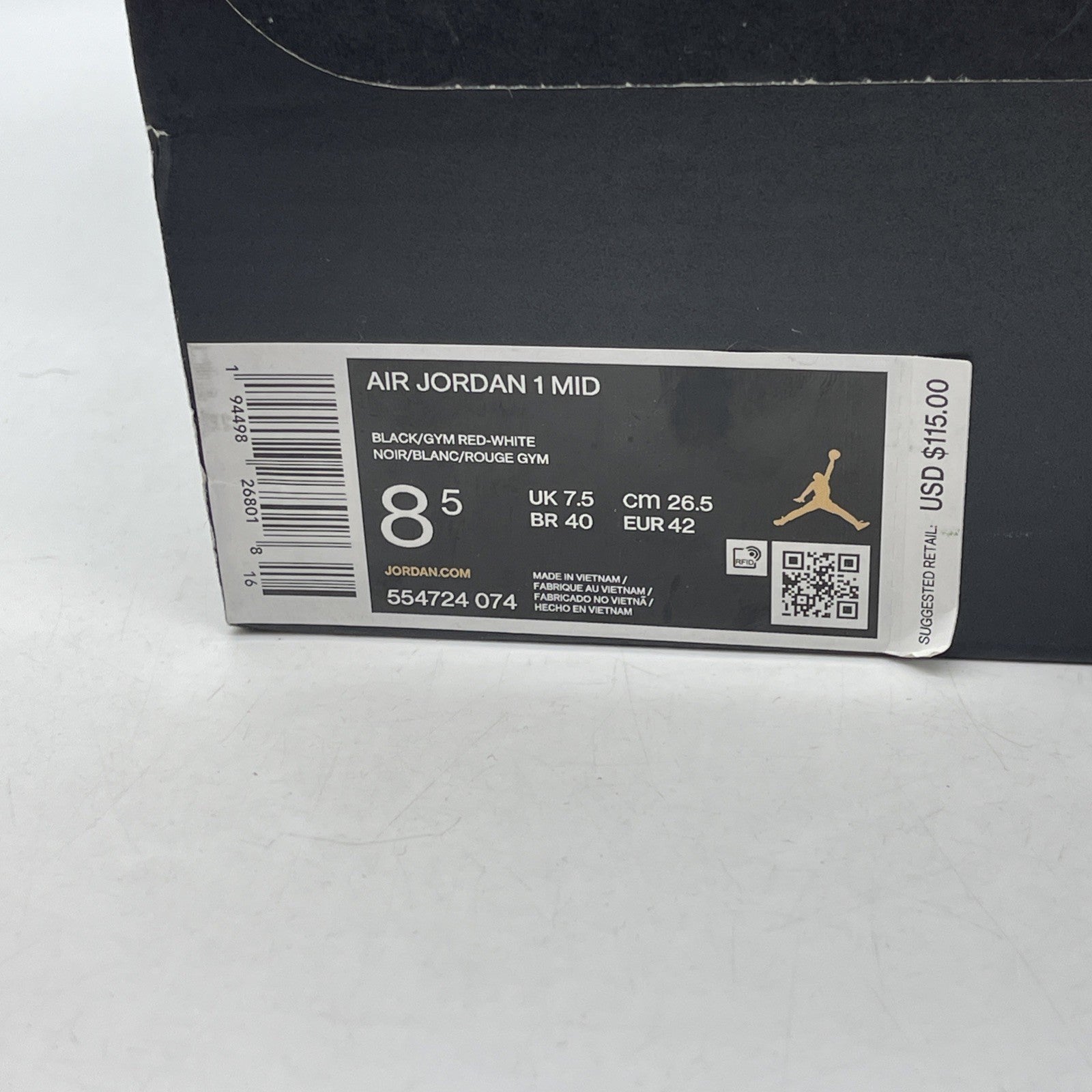Size 8.5 - Jordan 1 Mid Banned Red Black Leather (554724-074)