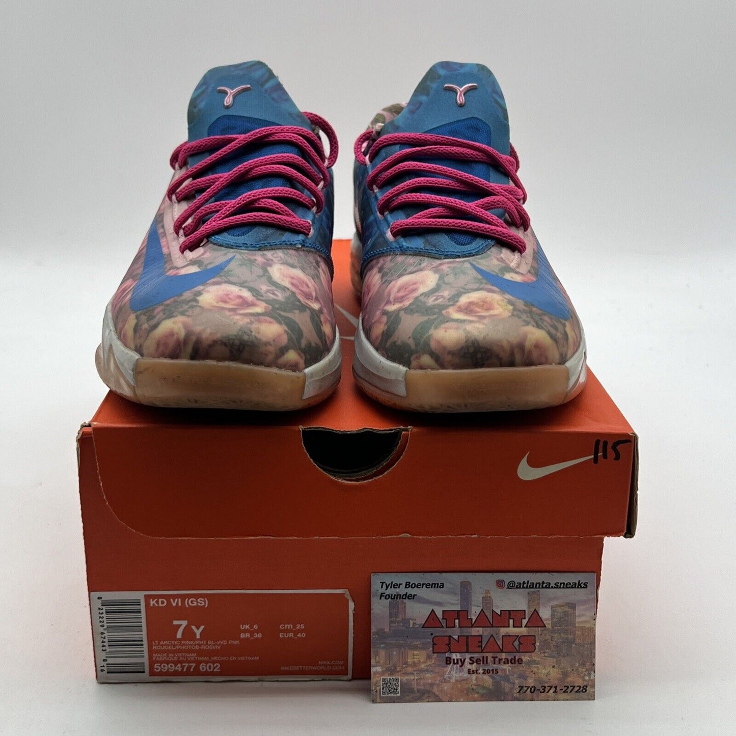 Size 7Y - Nike KD VI (GS) (599477 602) Arctic Pink Flower Aunt Pearl