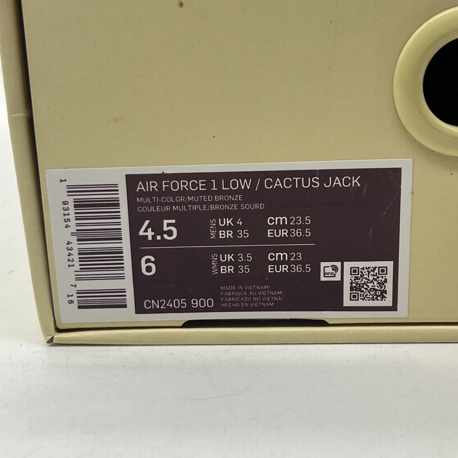 Size 4.5 - Nike Air Force 1 Low x Travis Scott Cactus Jack Gum (CN2405-900)