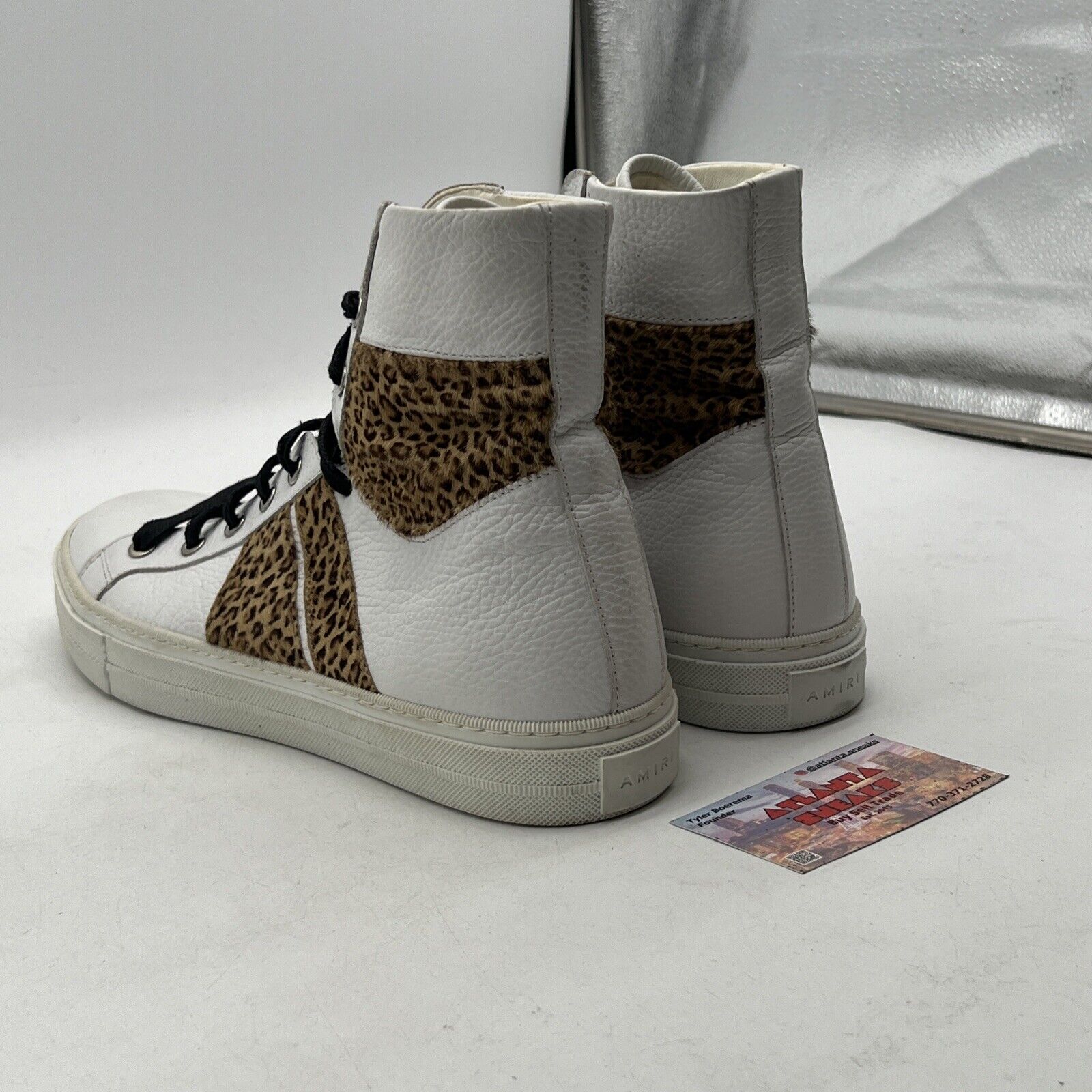 Size 11 - Amiri Sunset Hi-top White Leather Leopard Sneakers