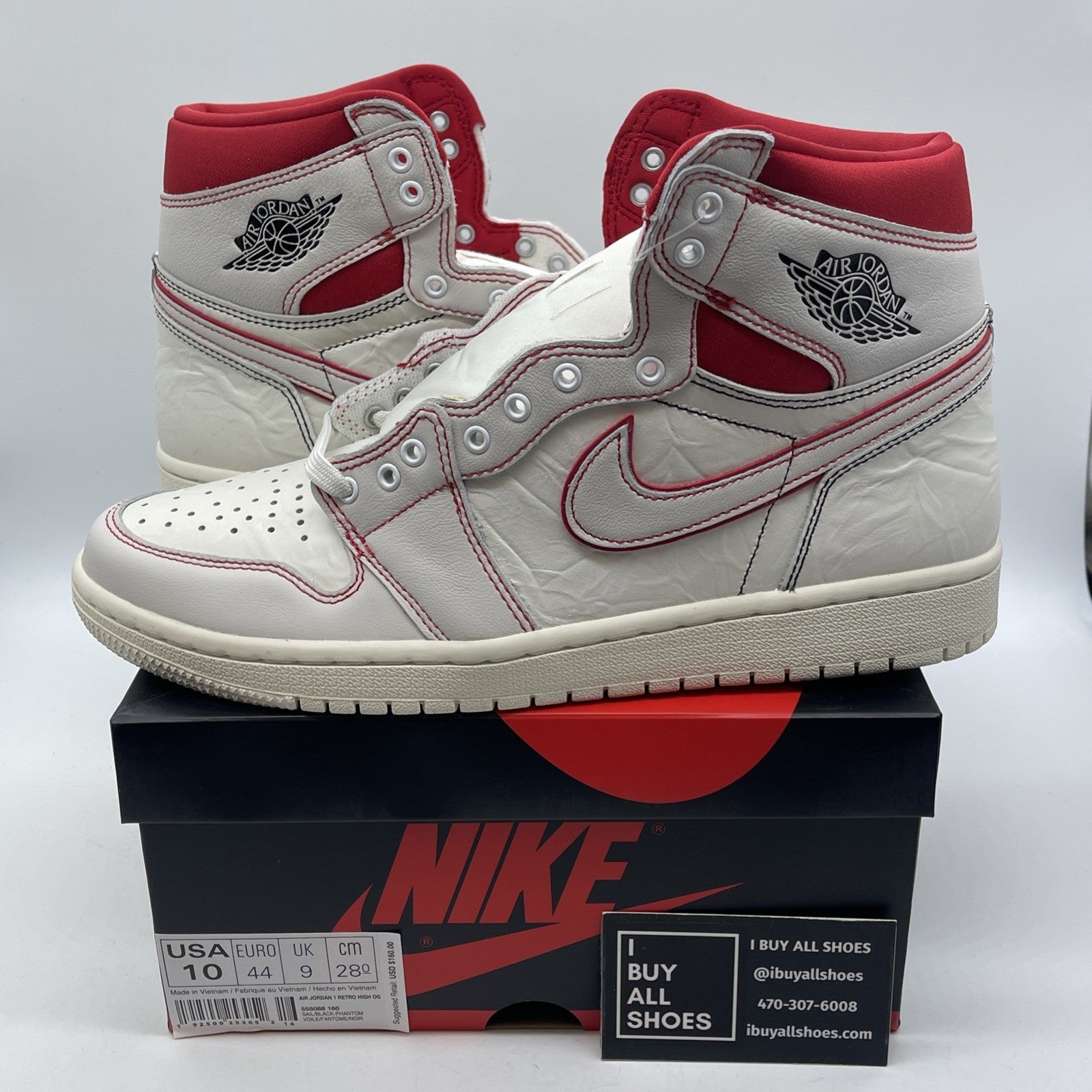 Size 10 - Air Jordan 1 Retro OG High Phantom White Red Suede (555088-160)