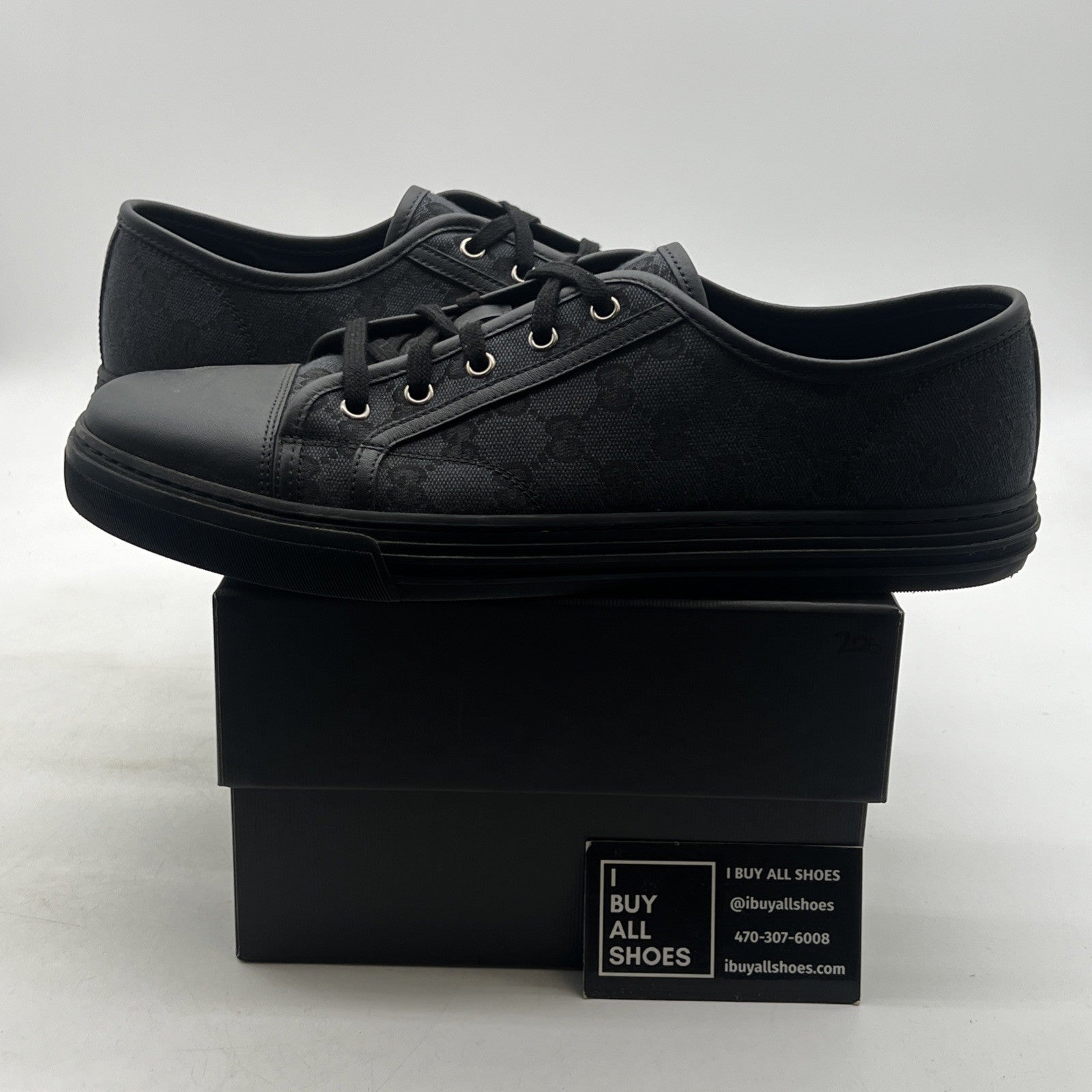Size 11.5G - GUCCI GG Canvas Leather Low Top Sneakers Blackmade in ITALY