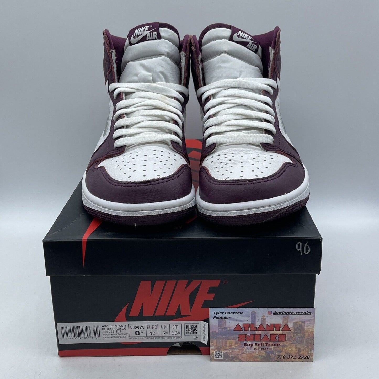 Size 8.5 - Jordan 1 Retro High OG Bordeaux Silver White Leather (555088-611)