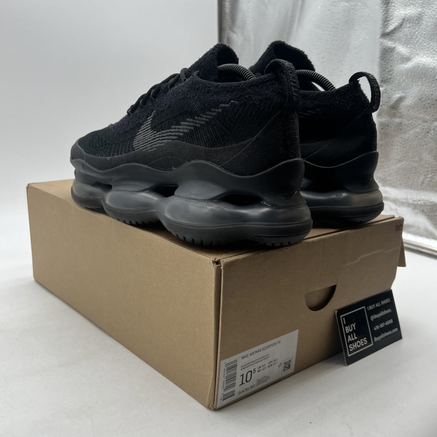 Size 10.5 - Nike Air Max Scorpion Flyknit Triple Black (DJ4701-003)