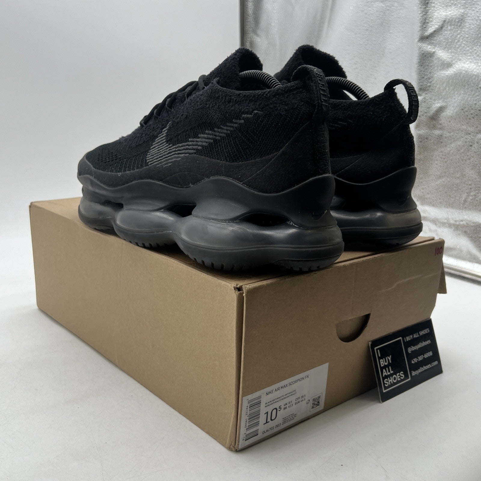 Size 10.5 - Nike Air Max Scorpion Flyknit Triple Black (DJ4701-003)