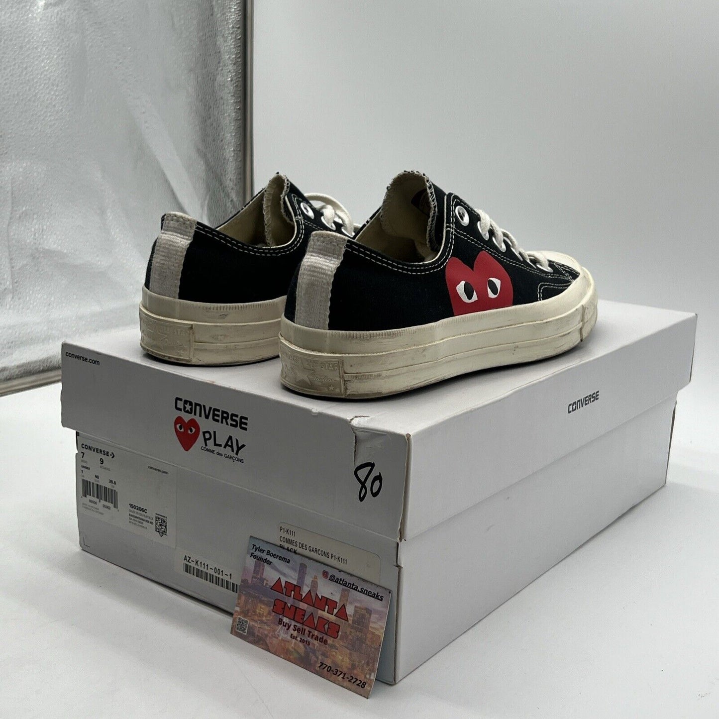 Size 7 - Converse Comme des Garçons Play x Chuck 70 2015 Low Black (150206C)