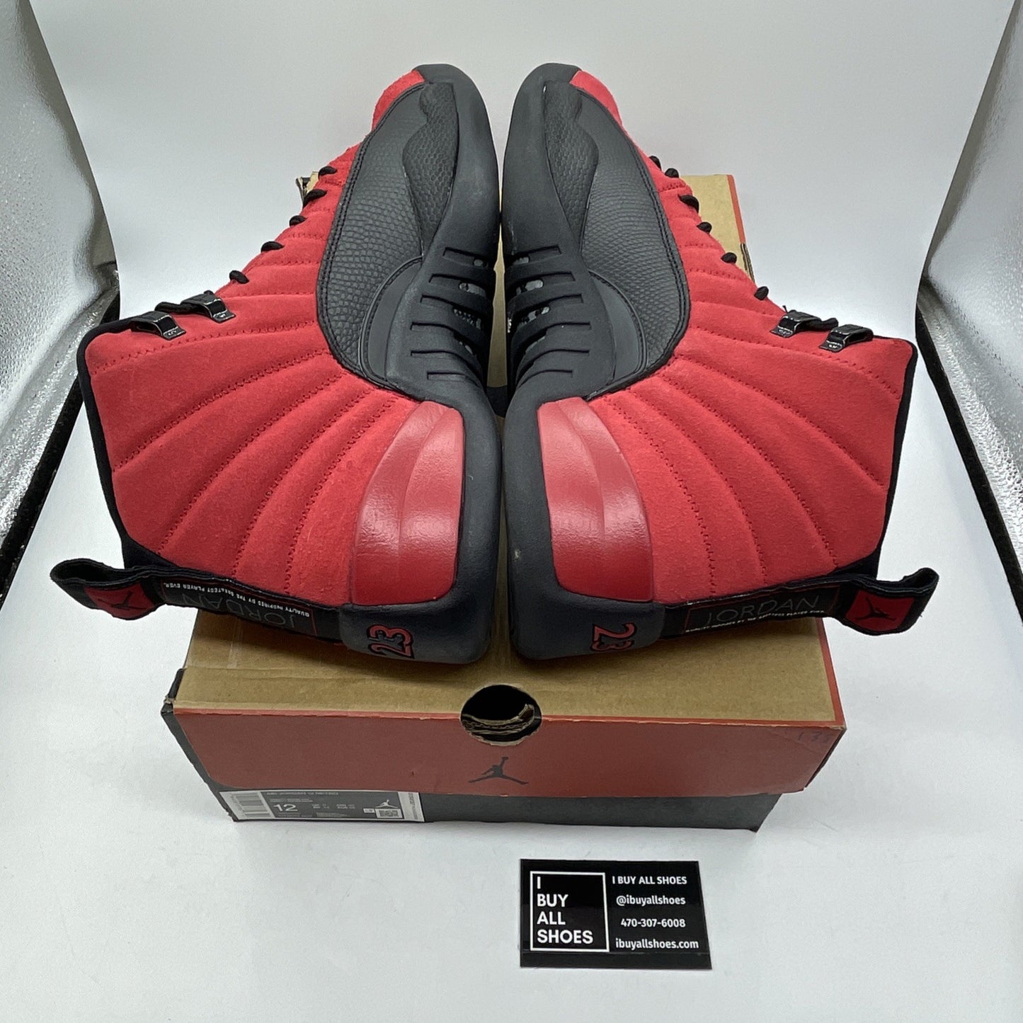 Size 12 - Jordan 12 Retro Reverse Flu Game Red Black Suede Leather (CT8013-602)