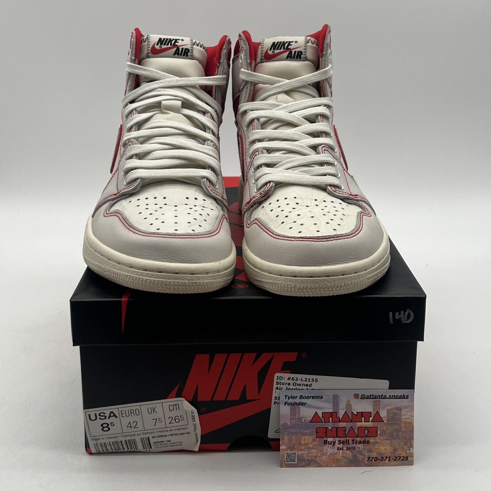 Size 8.5 - Air Jordan 1 Retro OG High Phantom White Red Leather (555088-160)