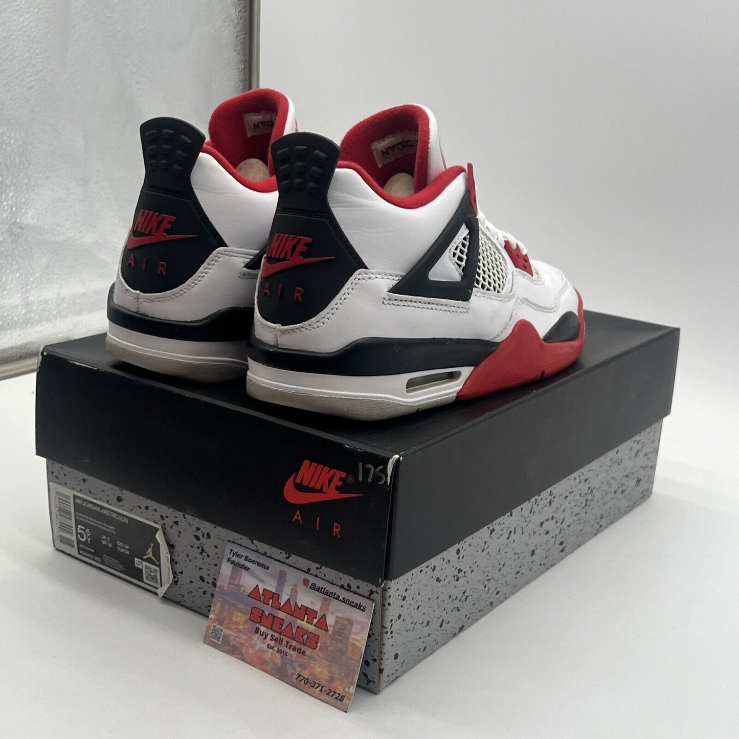 Size 5.5Y - Jordan 4 Retro OG Mid Fire Red Black White Leather (408452-160)