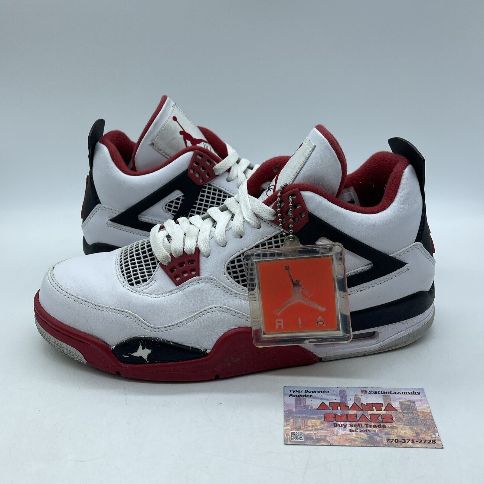 Size 9.5 - Jordan 4 Retro Fire Red Black White Leather (308497-110)