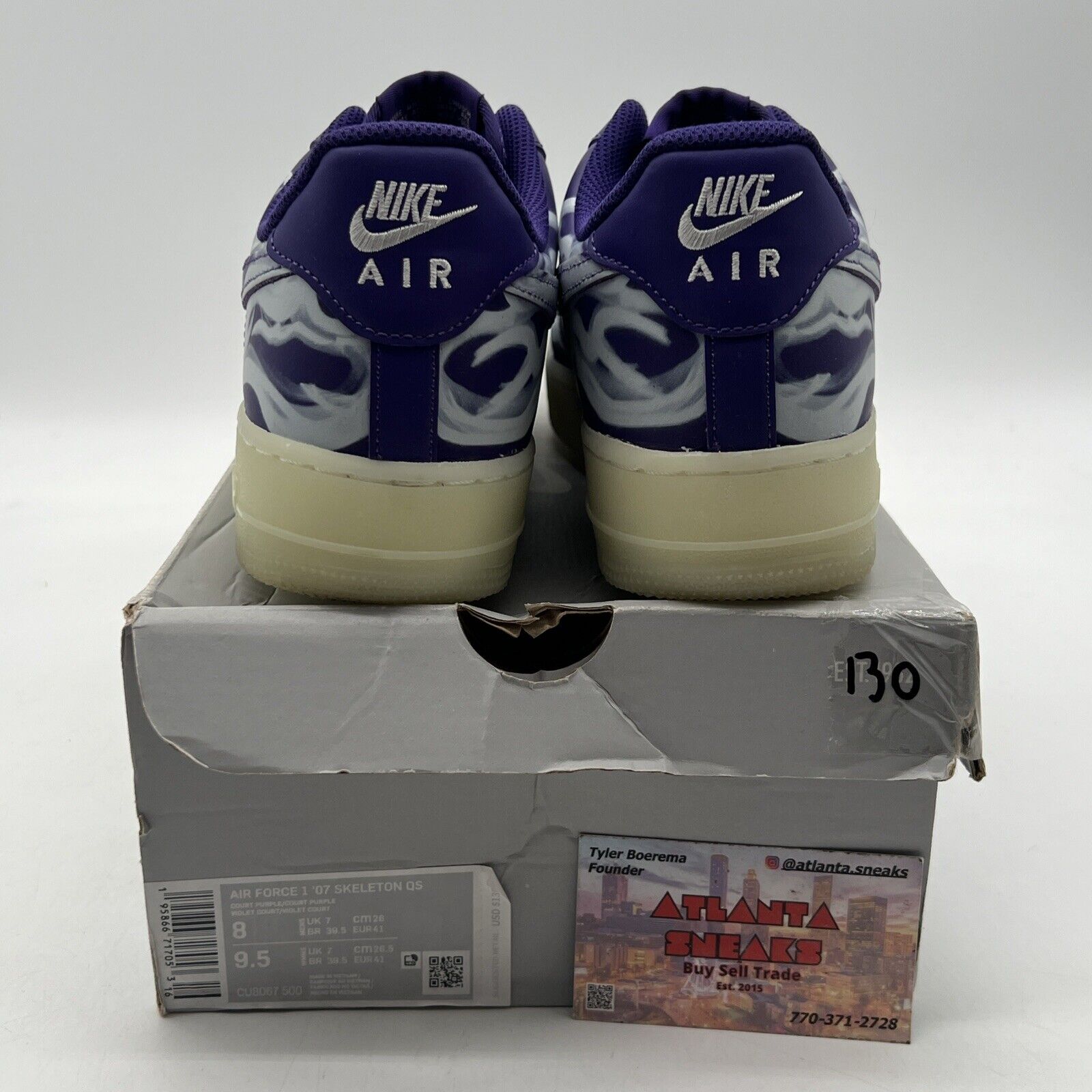 Size 8 - Nike Air Force 1 Low Purple Skeleton White Leather (CU8067-500)