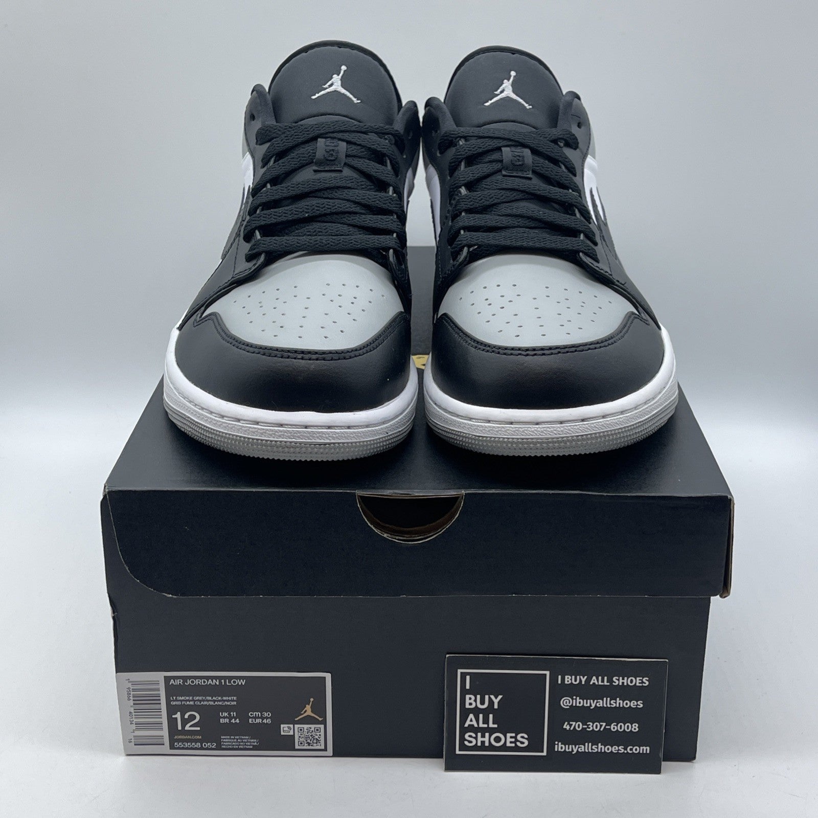 Size 12 - Jordan 1 Low Shadow Toe Grey Black White Leather (553558-052)