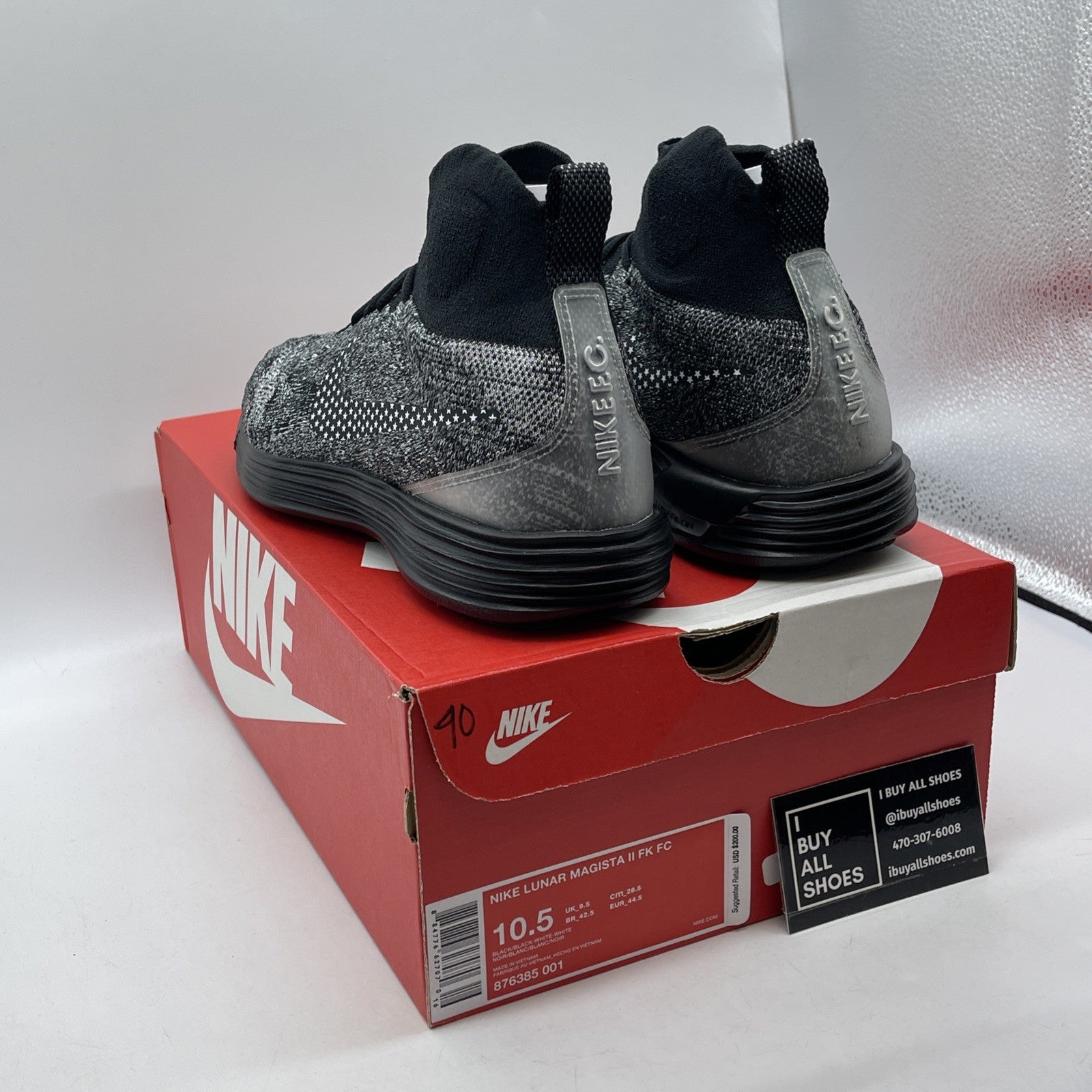Size 10.5 - Nike Lunar Magista 2 Flyknit FC Black White Suede (876385-001)