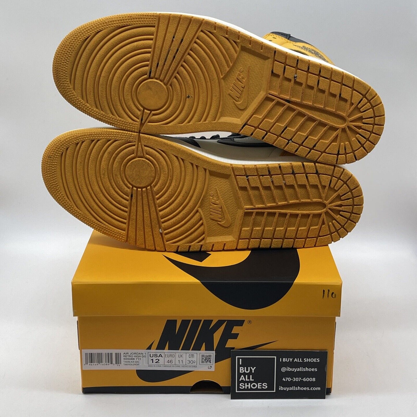 Size 12 - Jordan 1 Retro OG High Yellow Toe White Black Leather (555088-711)