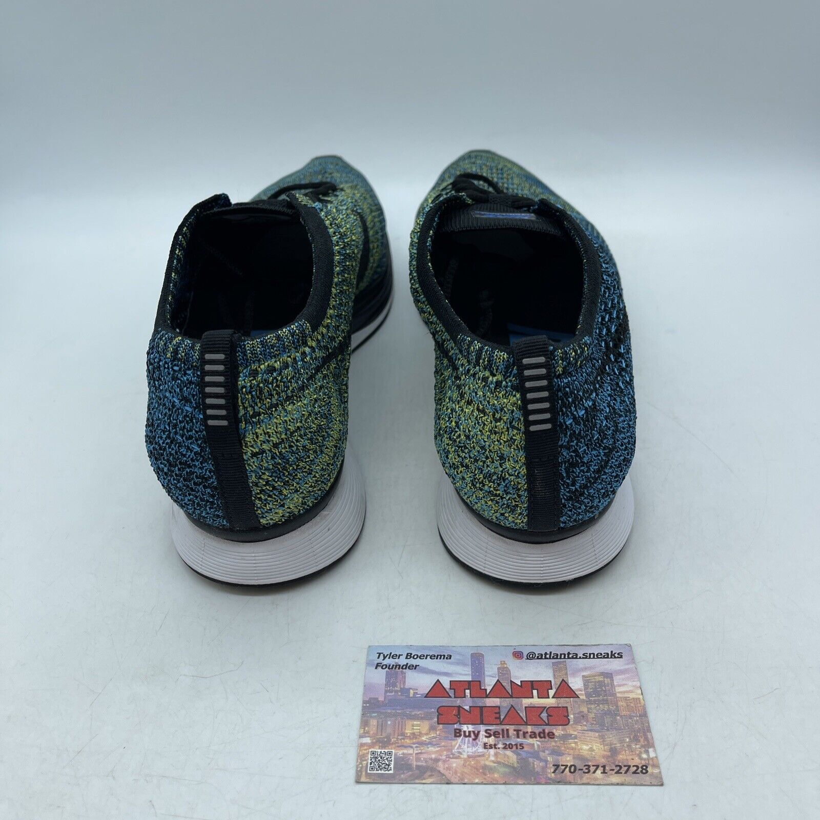 Size 11 - Nike Flyknit Racer Blue Glow Green Blue White Yellow (526628-405)