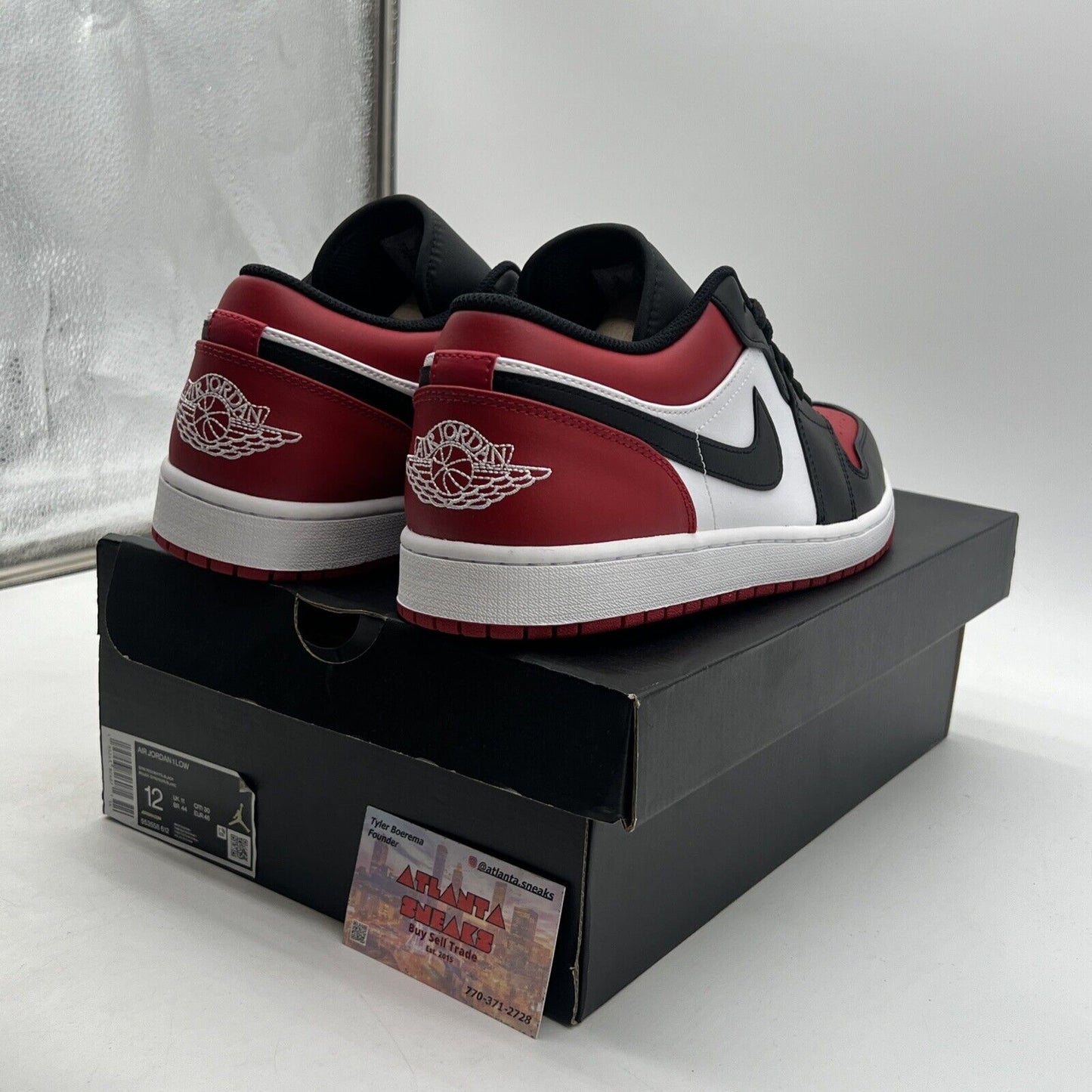 Size 12 - Jordan 1 Low Bred Toe White Black Red Leather (553558-612)