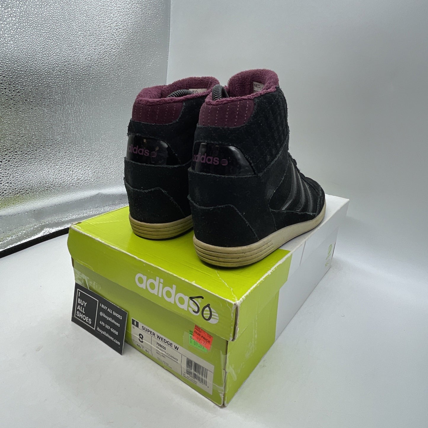 Size 8 - Adidas Neo Super Wedge Lace Up Sneaker Black  (F98650)