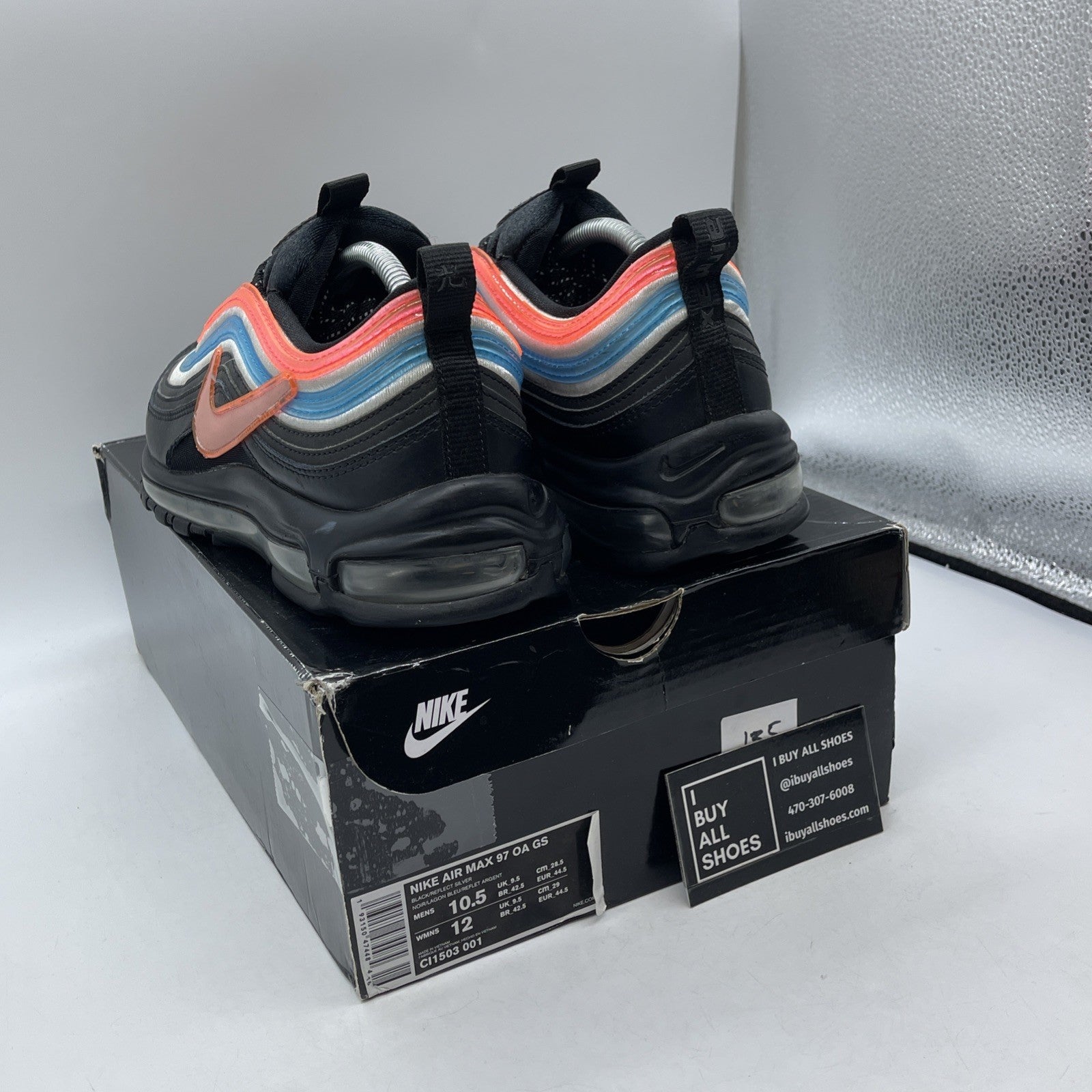 Size 10.5 - Nike Air Max 97 On Air: Neon Seoul  Black Blue Leather (CI1503-001)