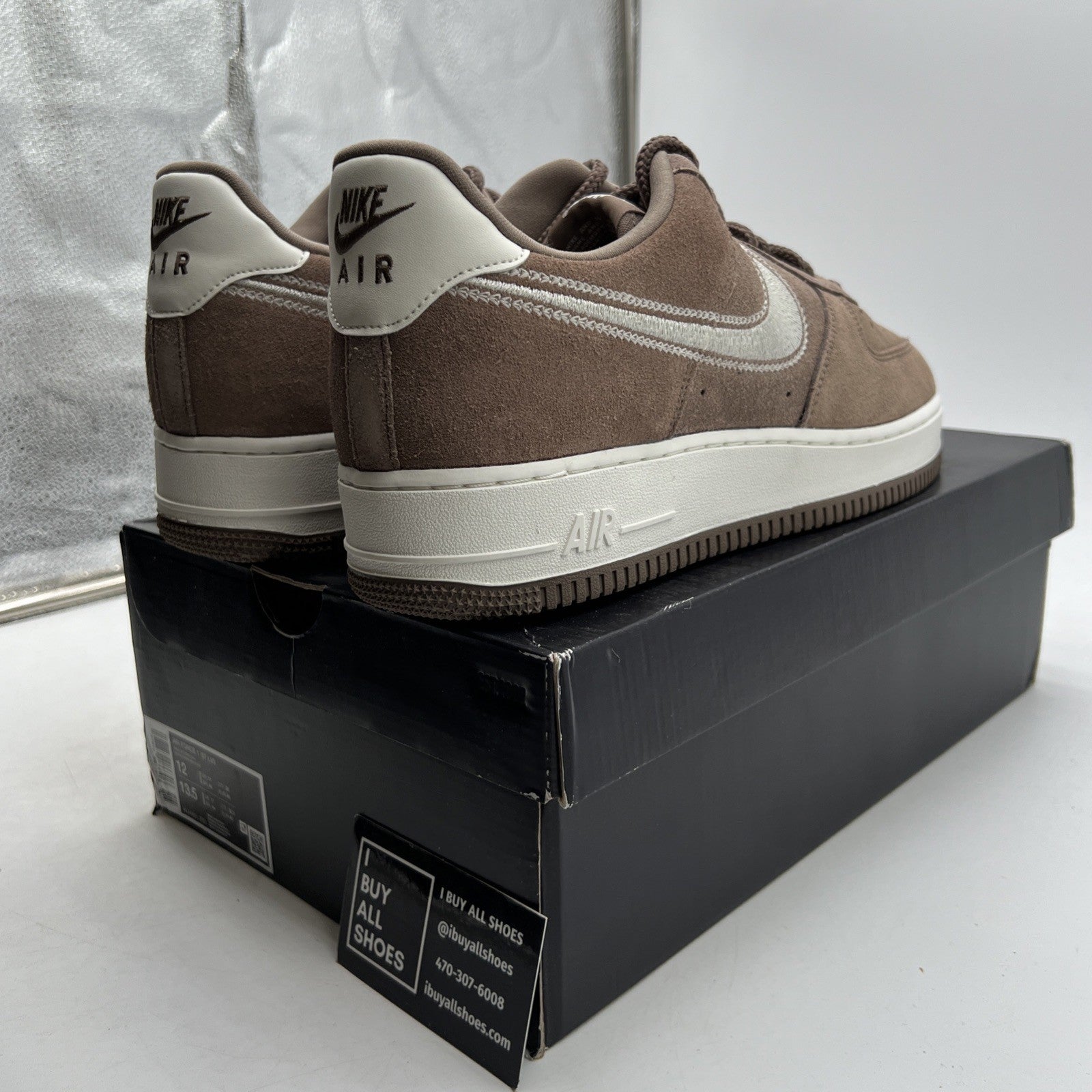 Size 12 - Nike Air Force 1 '07 LV8 Embroidered Swoosh - Mink Brown (HJ4465-200)