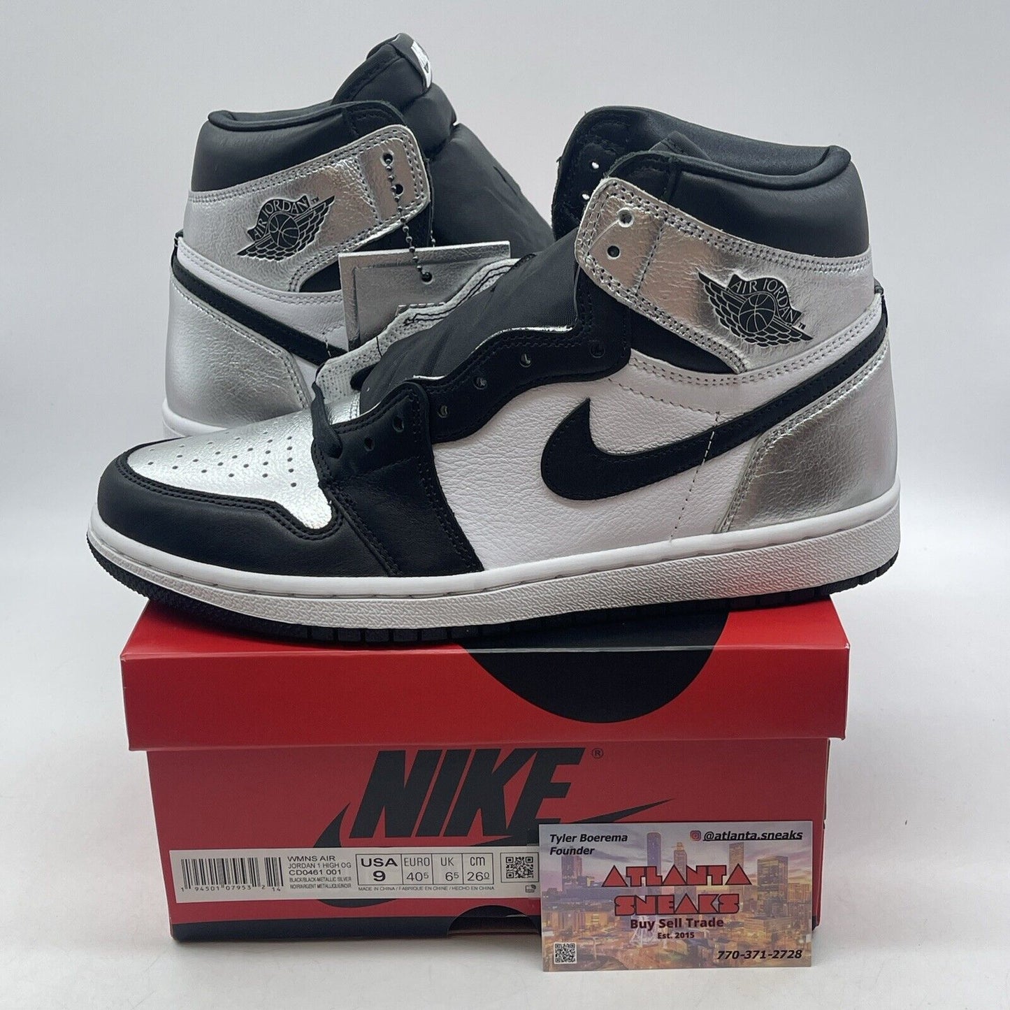 Size 9 - Jordan 1 High OG Metallic Silver White Black Leather (CD0461-001)