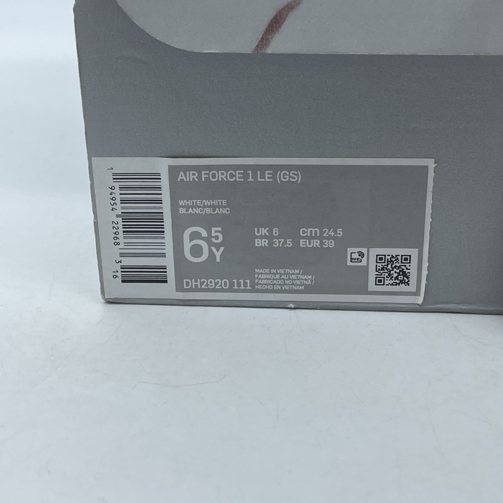 Size 6.5Y (GS) - Nike Air Force 1 LE Low Triple White Leather (DH2920-111)