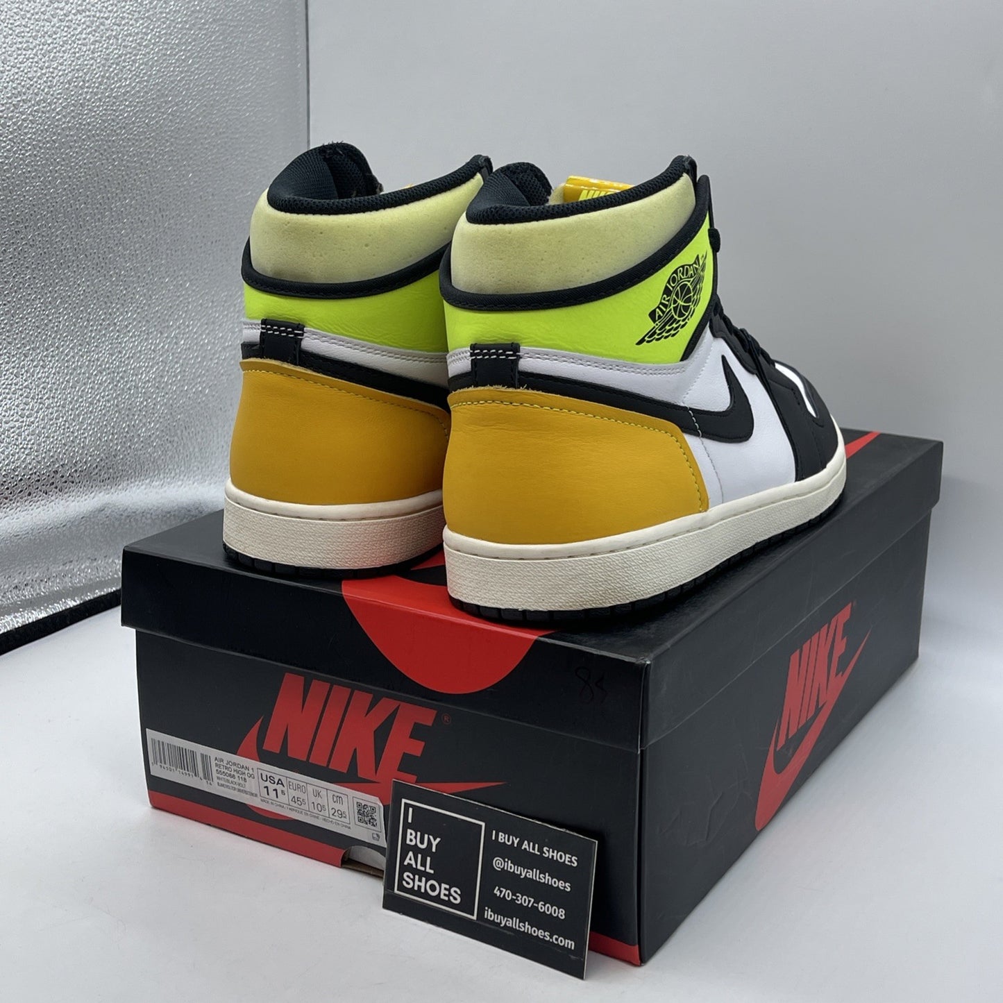 Size 11.5 - Jordan 1 Retro High OG Volt Black White Leather (555088-118)