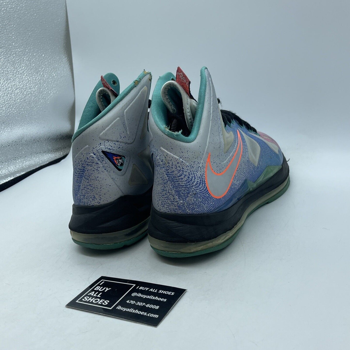 Size 8 - Nike LeBron 10 Pure Platinum Blue Purple Grey Leather (541100-008)