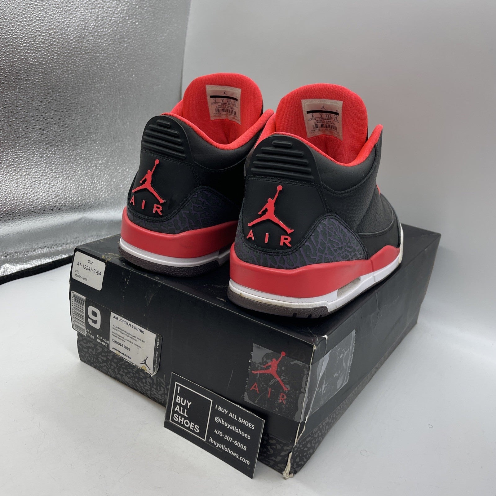 Size 9 - Air Jordan 3 Retro Crimson (136064-005)
