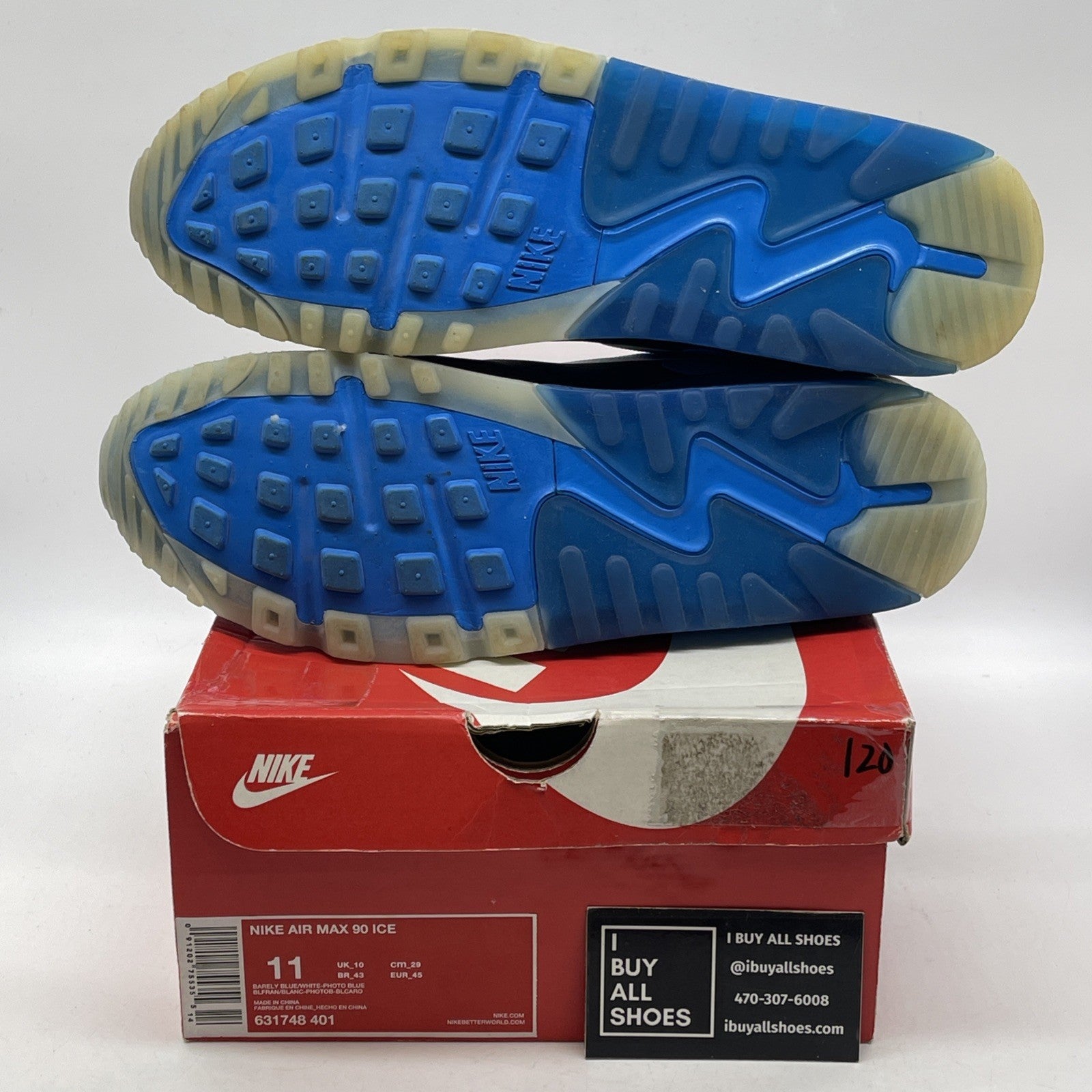 Size 11 - Nike Air Max 90 Ice Barely Blue White Leather (631748-401)