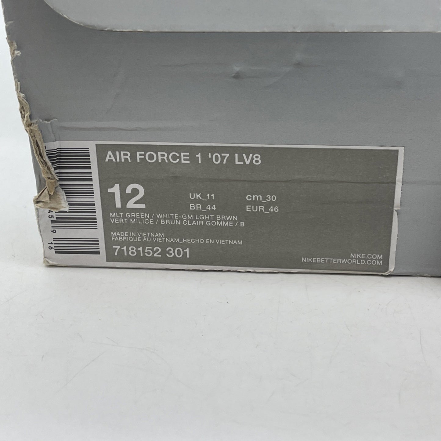 Size 12 - Nike Air Force 1 '07 LV8 Low Militia Green Leather (718152-301)