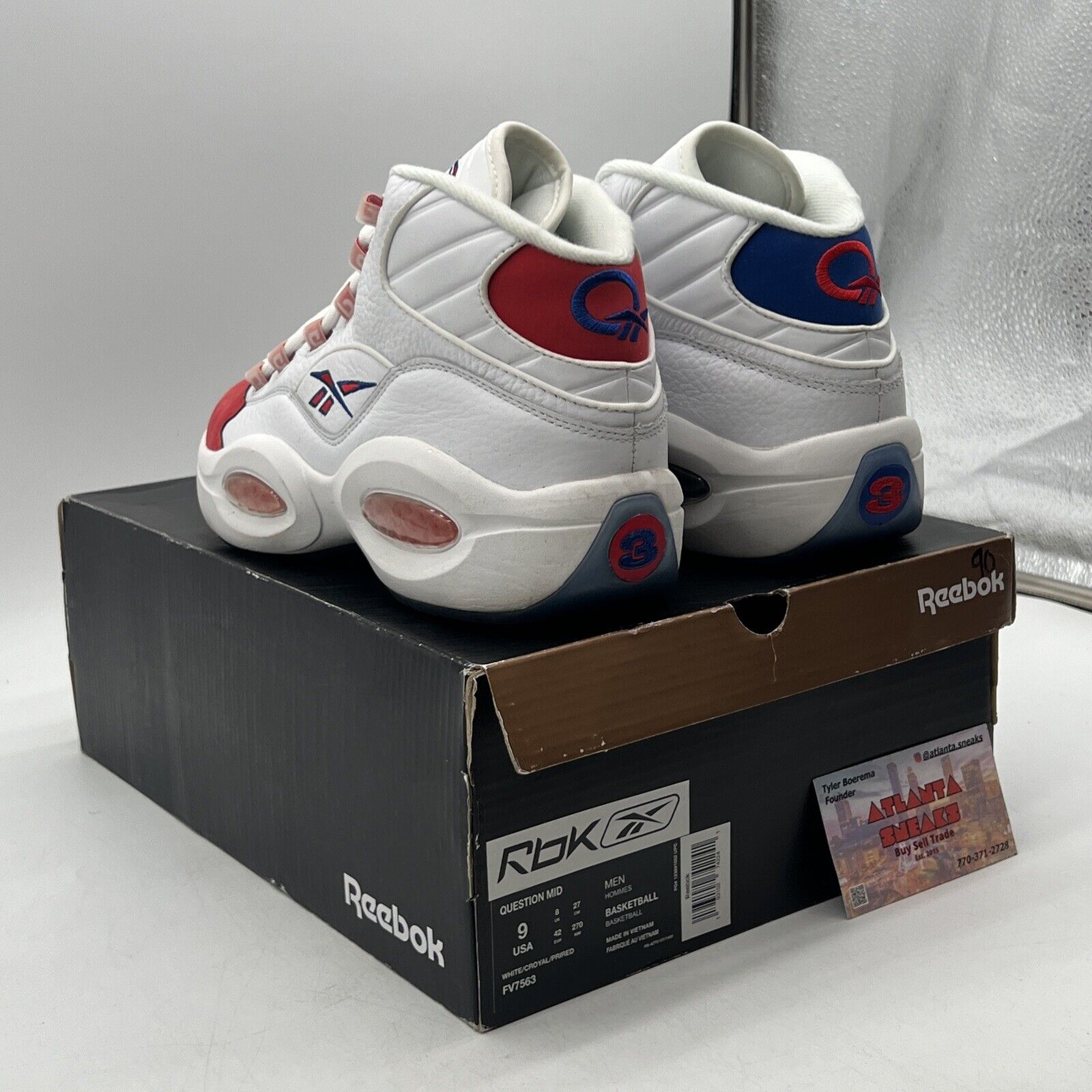 Size 9 - Reebok Question Mid Double Cross White Red Blue Leather (FV7563)