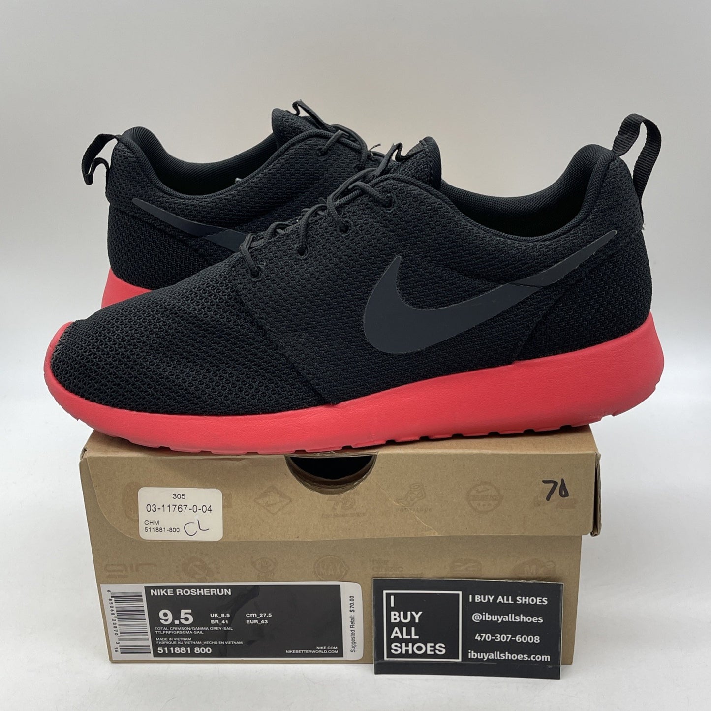 Size 9.5 - Nike Rosherun Total Crimson Black Suede Leather (511881-800)