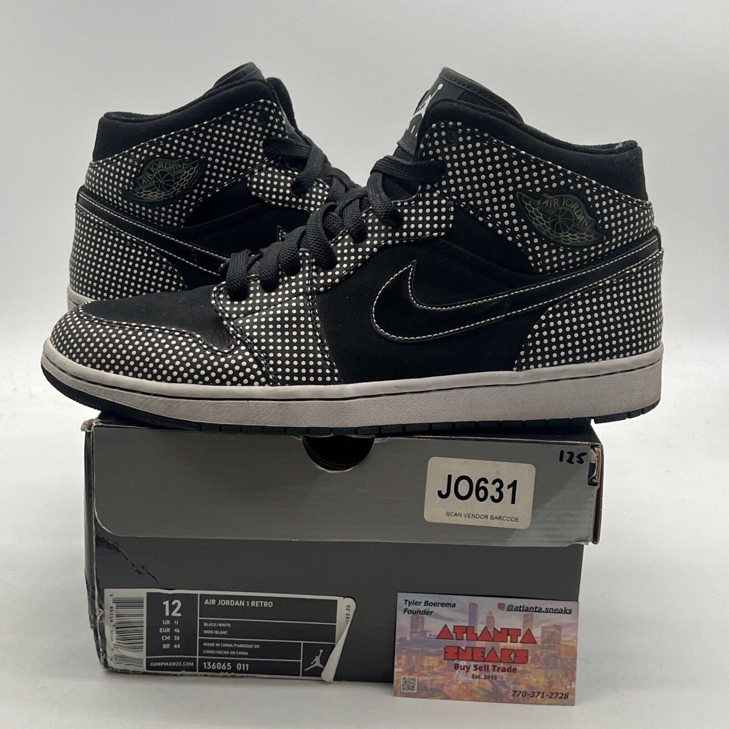 Size 12 - Air Jordan 1 Retro Black White (136065-011)