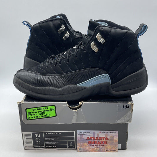 Size 10 - Air Jordan 12 Retro 2009 Nubuck Black Blue Suede Leather (130690-018)