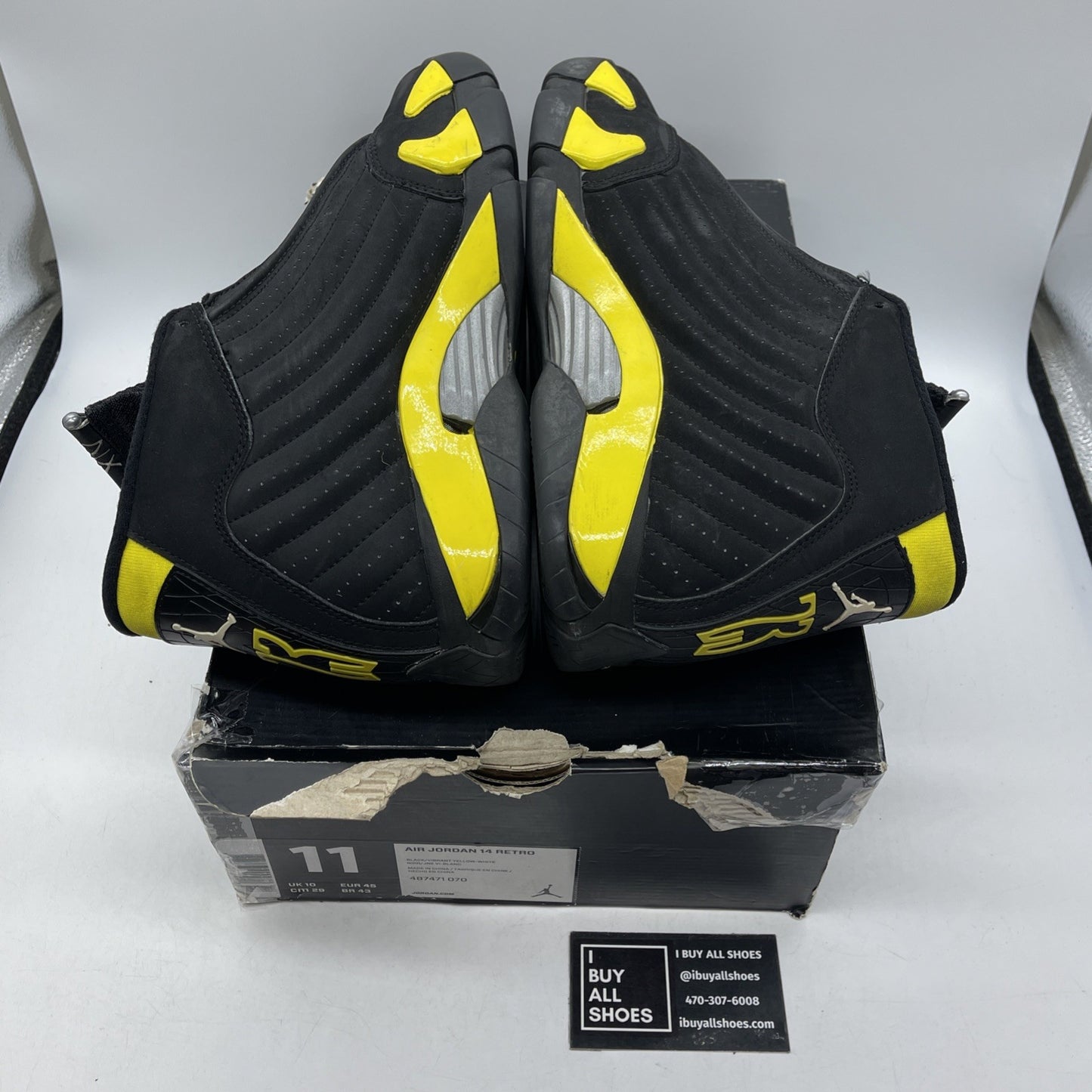 Size 11 - Air Jordan 14 Retro Thunder Black Yellow Suede (487471-070)