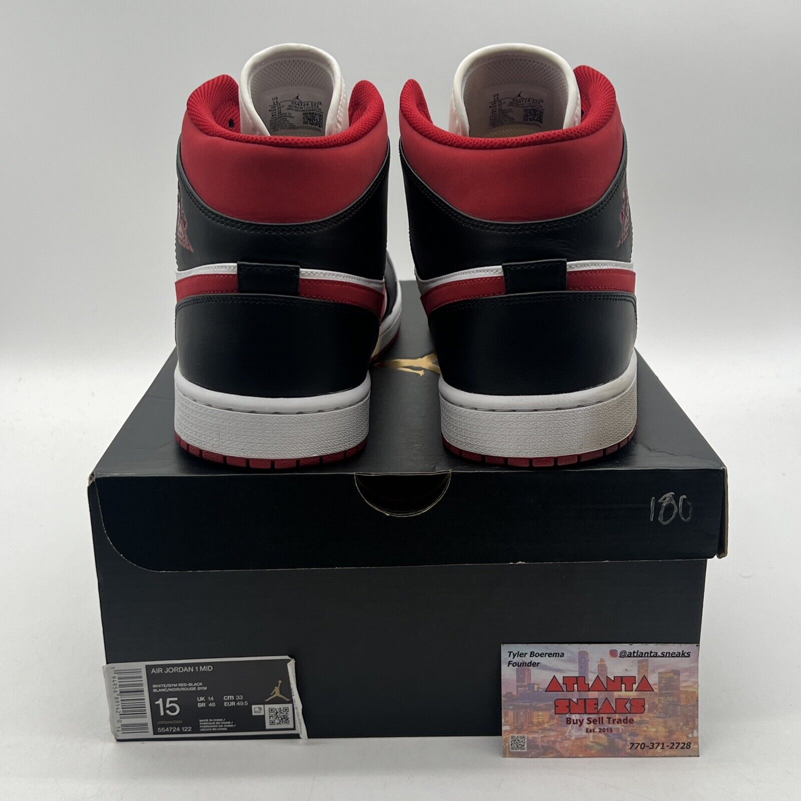 Size 15 - Air Jordan 1 Mid Black Gym Red White Leather (554724-122)