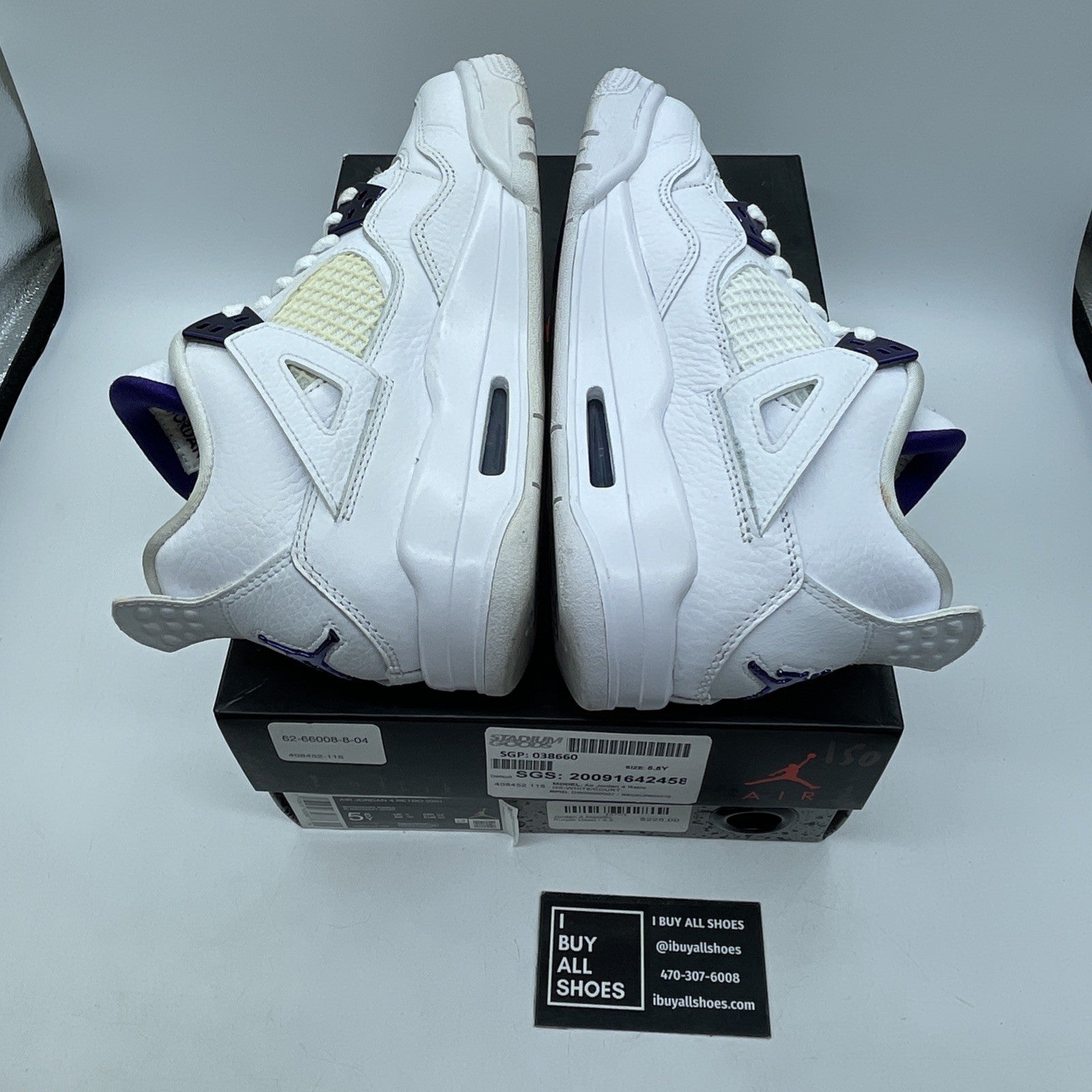 Size 5.5Y - Jordan 4 Retro Mid Purple Metallic White Leather (408452-115)