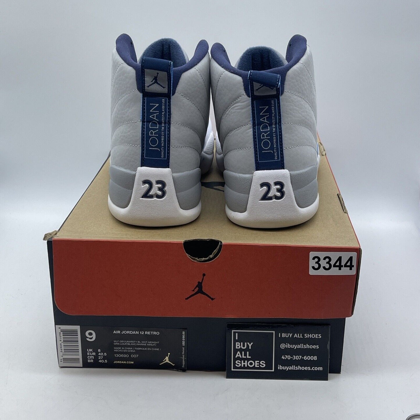 Size 9 - Air Jordan 12 Retro Grey University Blue Suede Leather (130690-007)