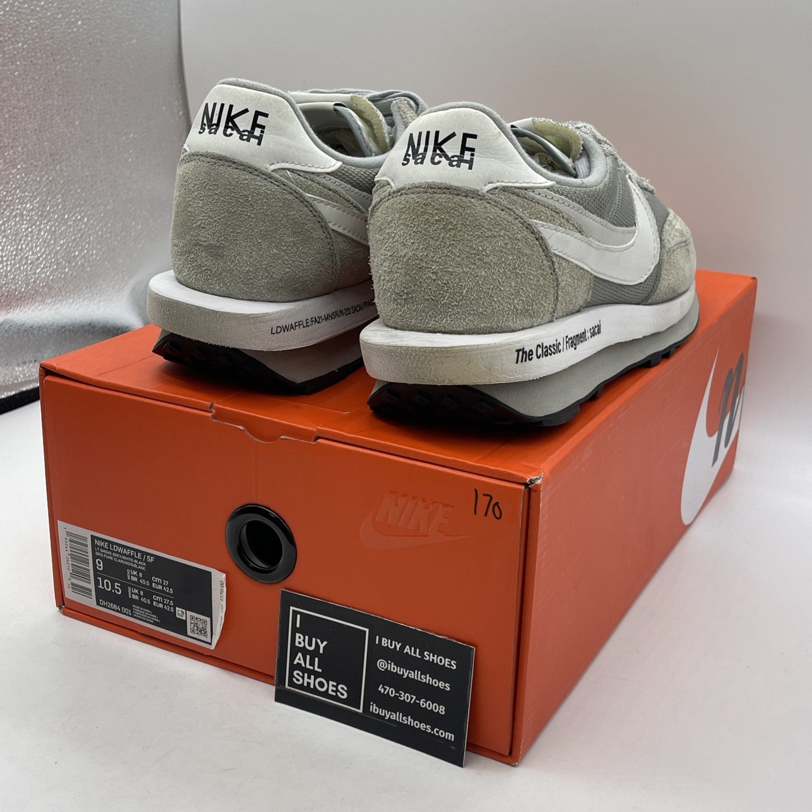 Size 9 - Nike LDV Waffle x Fragment Design x Sacai Gray Suede (DH2684-001)