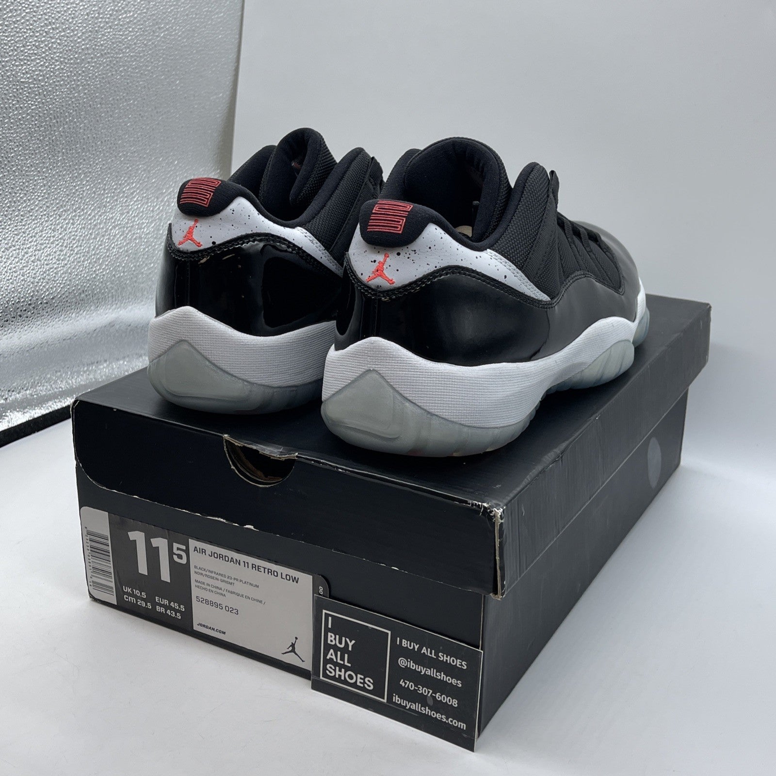 Size 11.5 - Air Jordan 11 Retro Low Infrared 23 Black Grey Leather (528895-023)