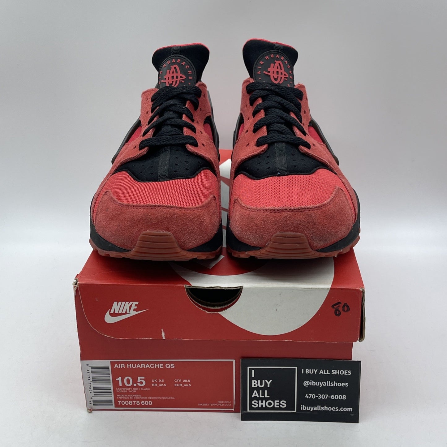 Size 10.5 - Nike Air Huarache Qs Love Hate Red Black Suede (700878-600)