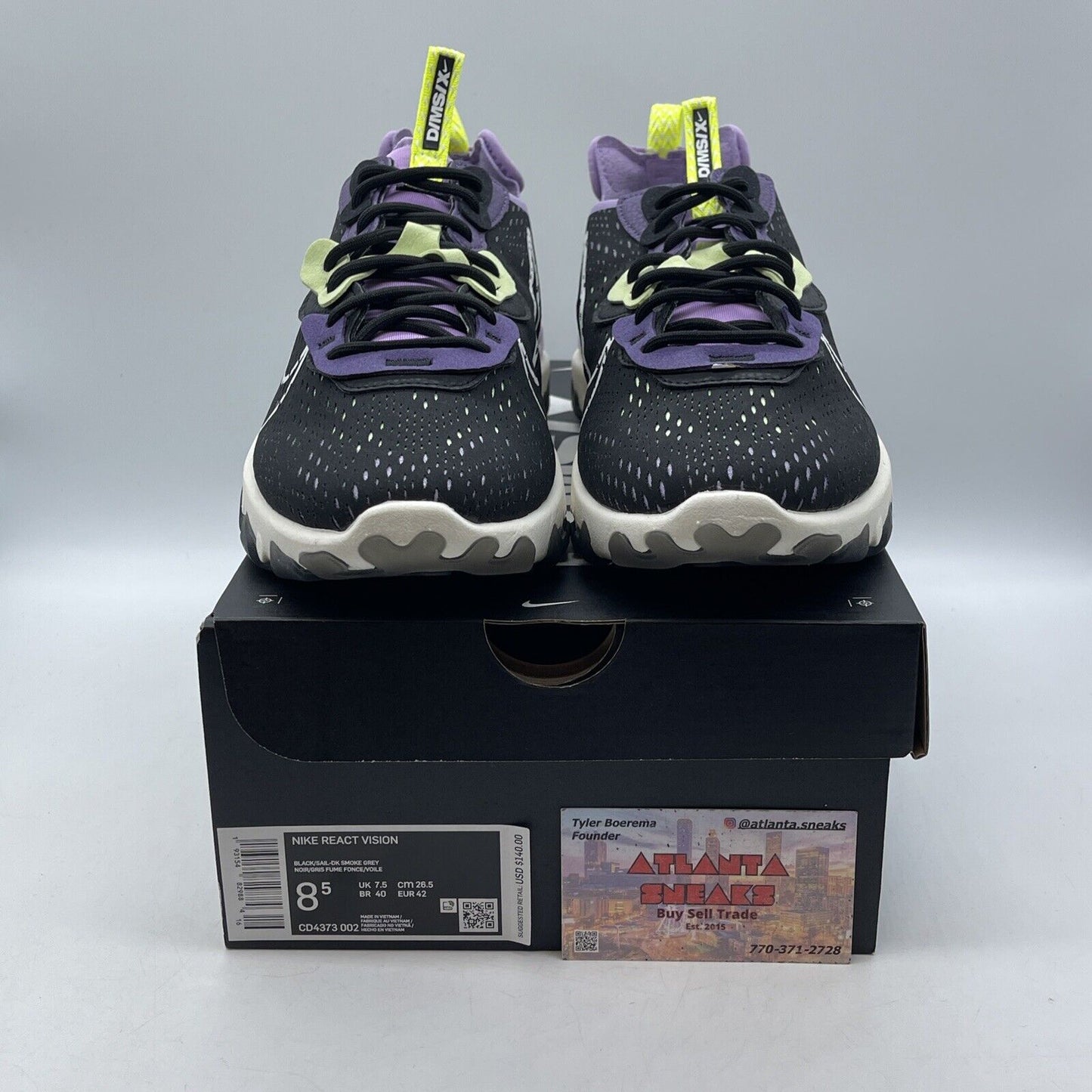 Size 8.5 - Nike React Vision Gravity Purple Black White Yellow (CD4373-002)