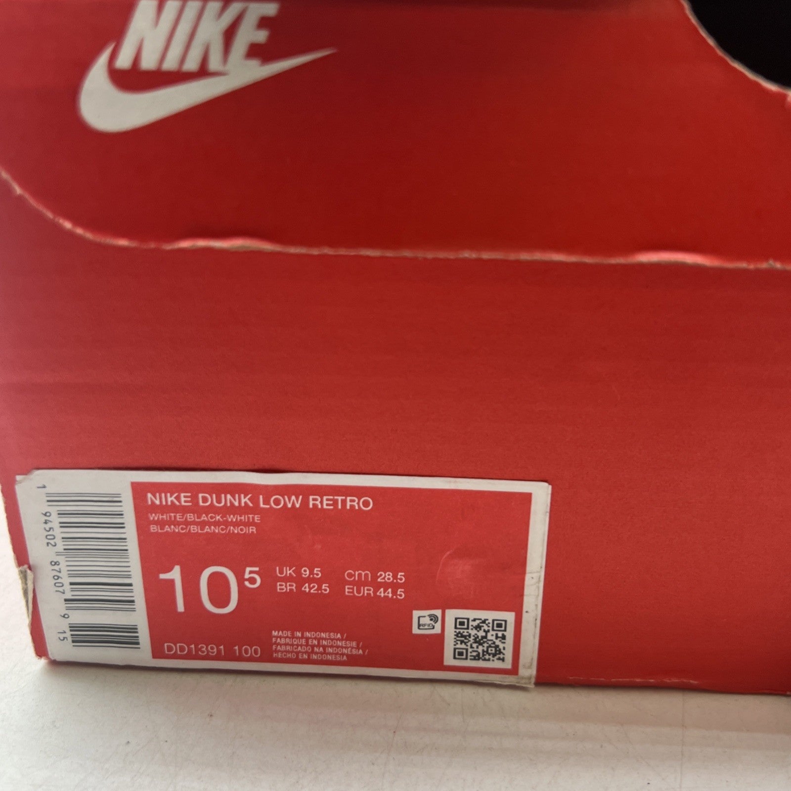 Size 10.5 - Nike Dunk Low Black White (DD1391-100)