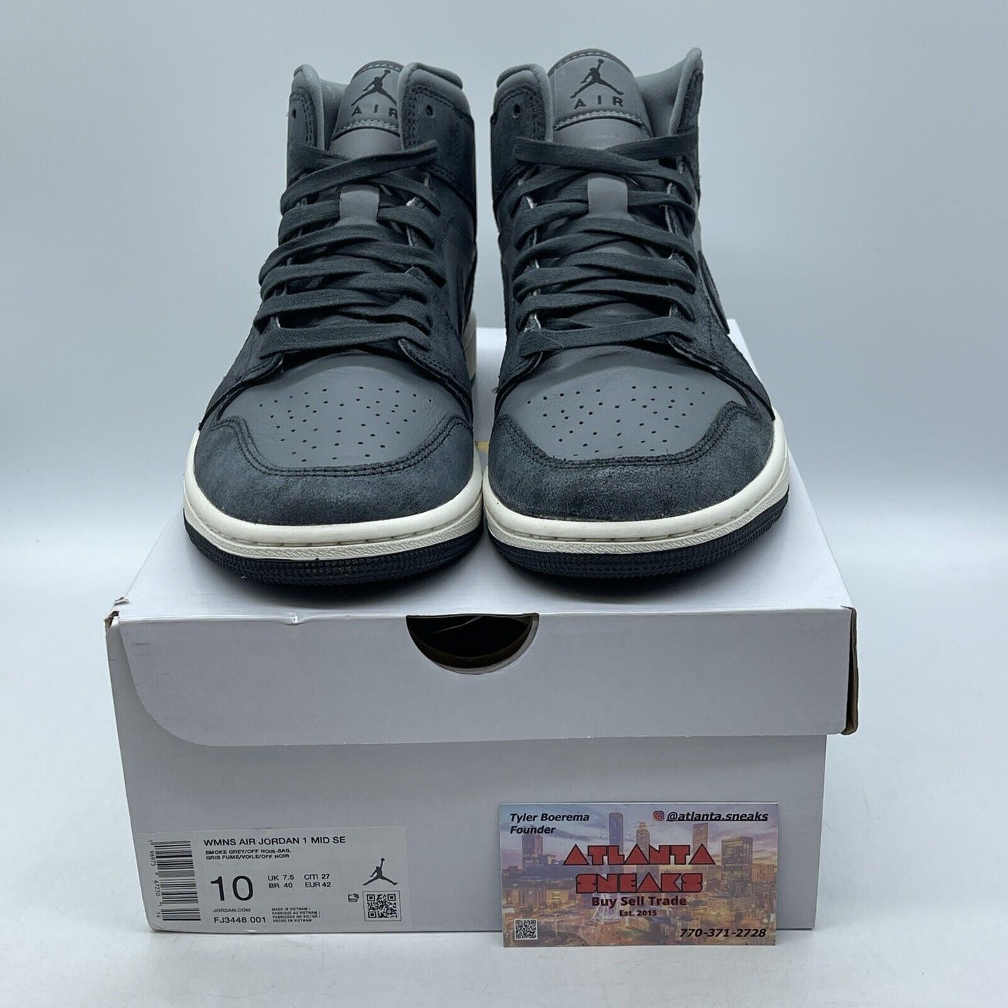 Size 10W - Air Jordan 1 mid Distressed Smoke Grey White black Suede (Fj3448-001)