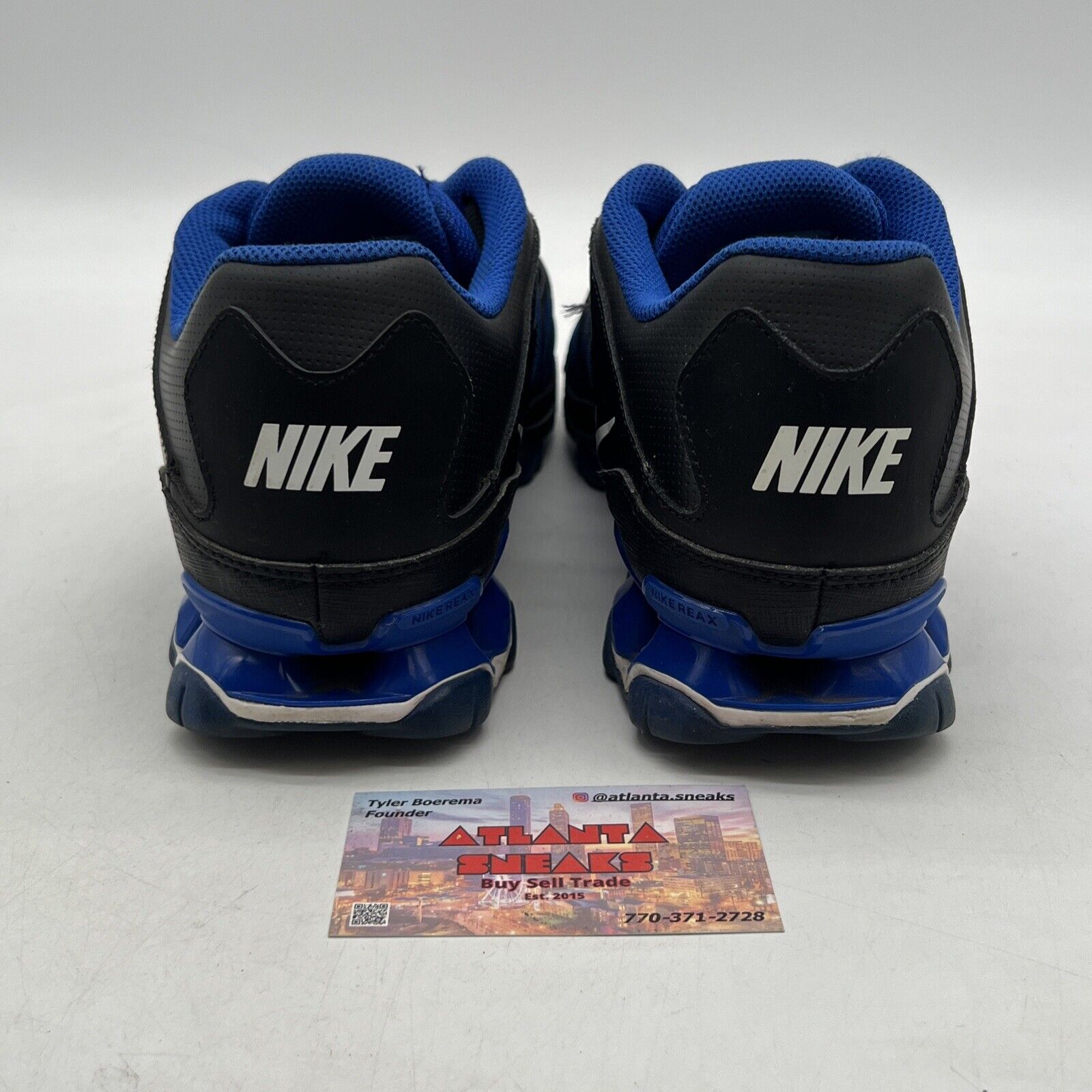 Size 11.5 Nike Reax 8 TR Mesh Black/Blue Gym Cross Training Shoes (621716-038)