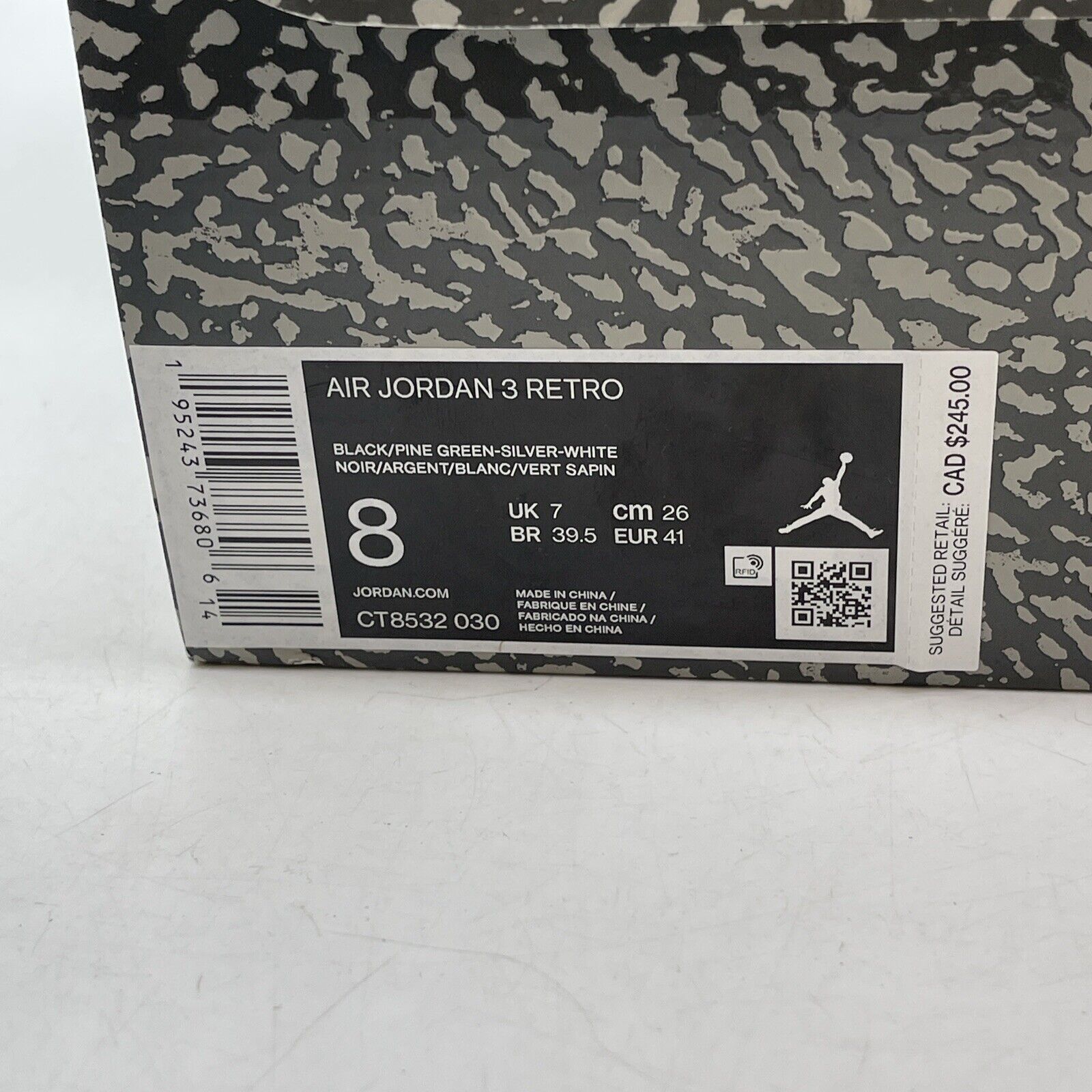 Size 8 - Jordan 3 Retro Mid Pine Green black Grey Suede Leather (CT8532-030)
