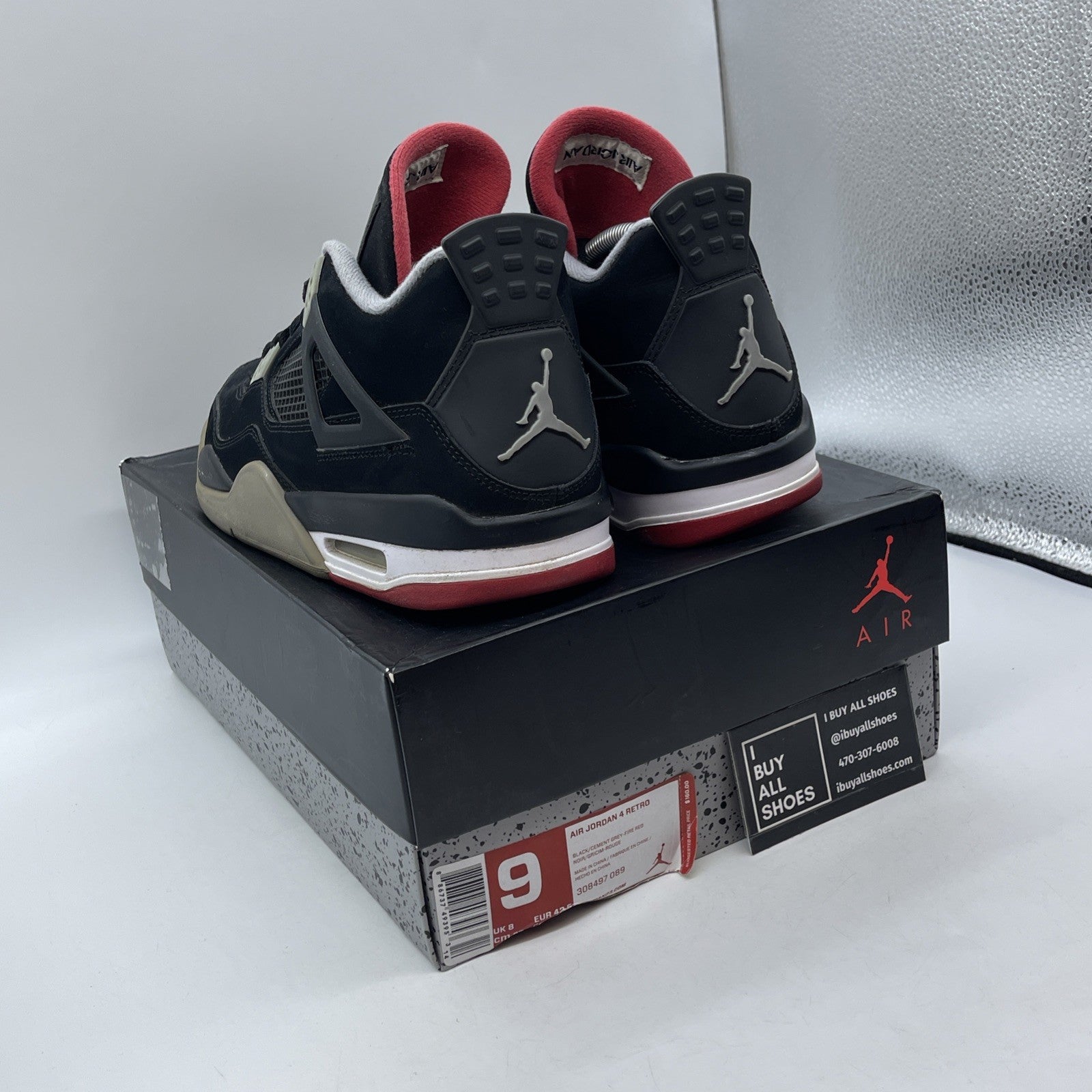 Size 9 - Jordan 4 Retro bred release Grey Red Suede (308497-089)